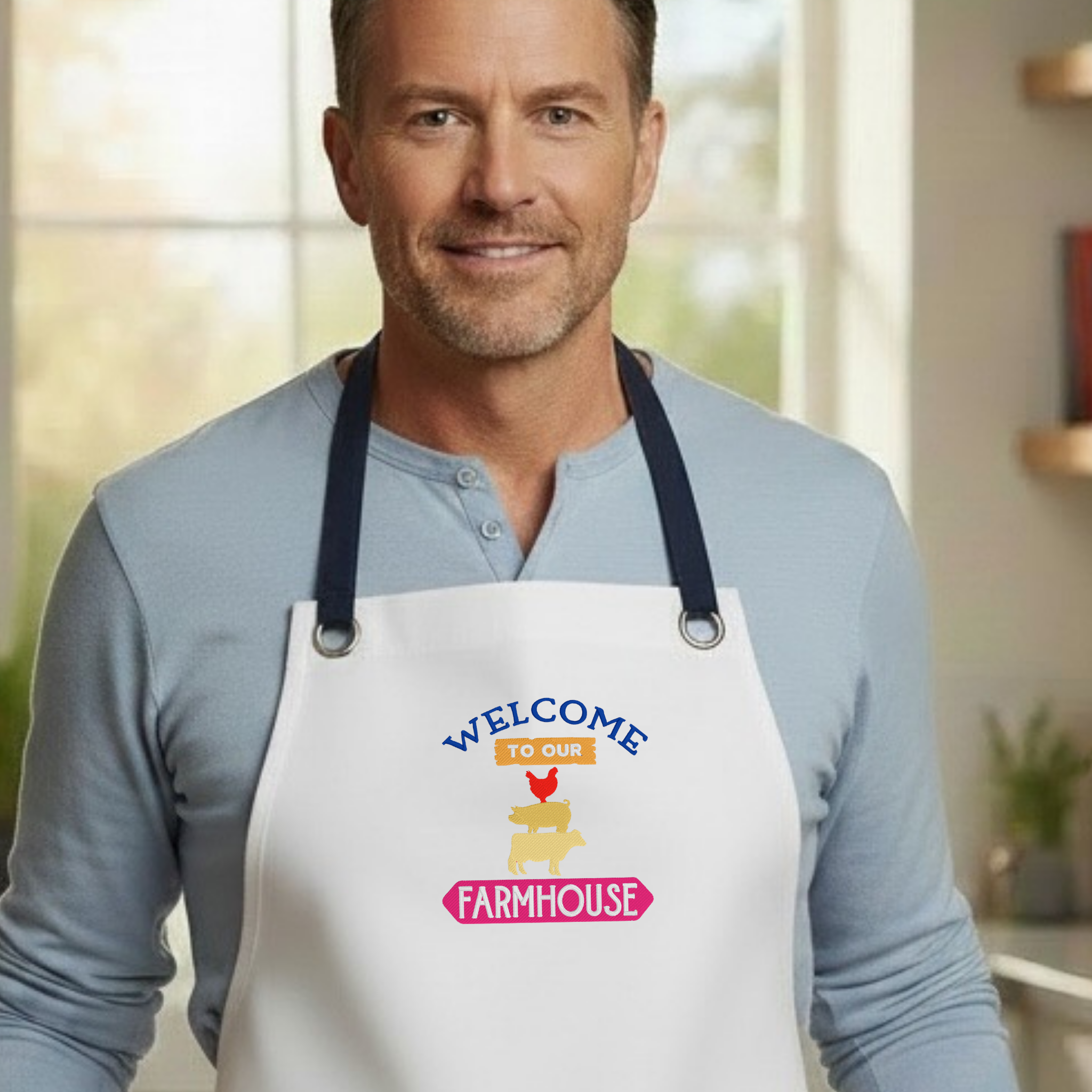 Embroidered Apron - Welcome To Our Farmhouse