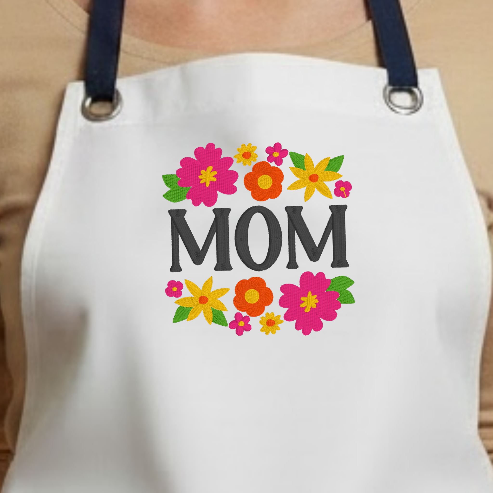 Embroidered Apron - Mom With Flowers