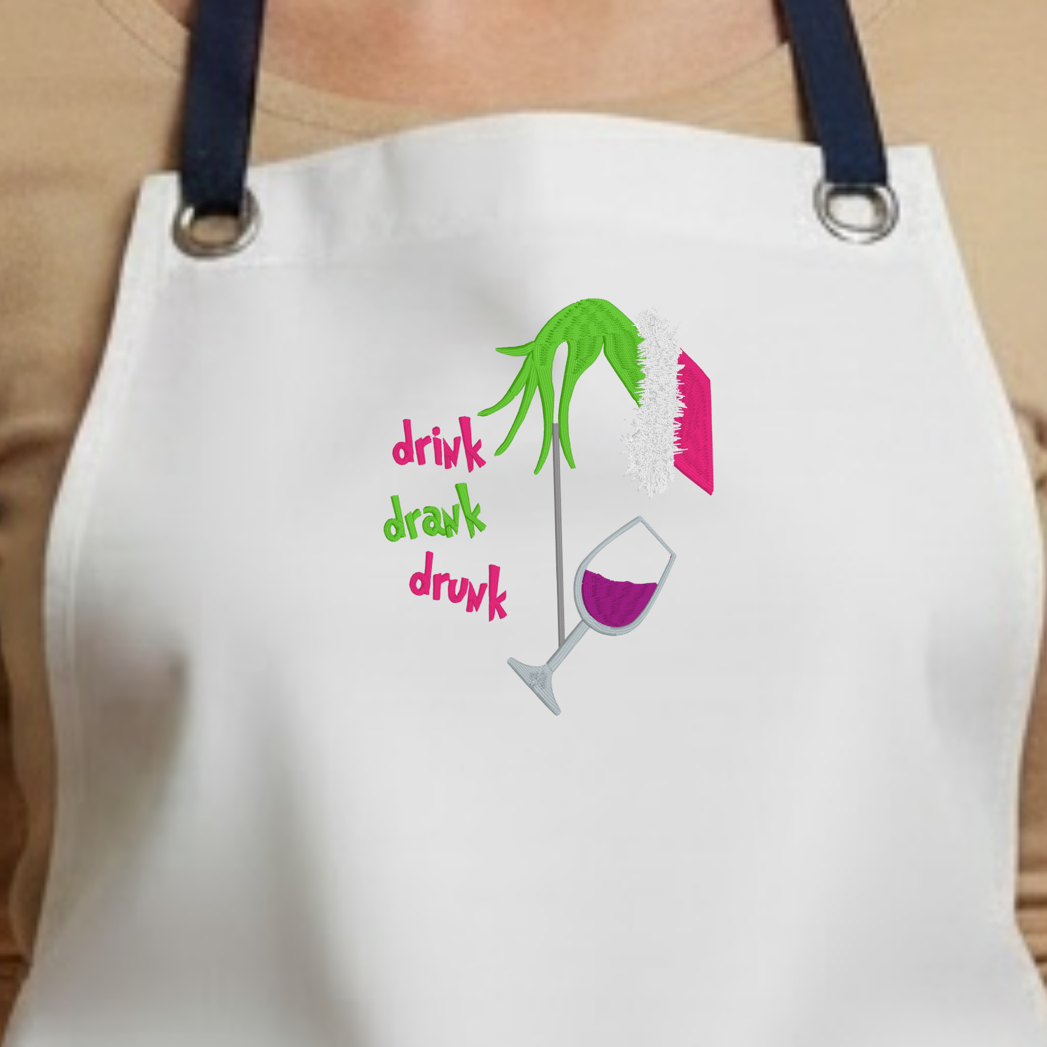 Embroidered Apron - Christmas - Drink, Drank, Drunk