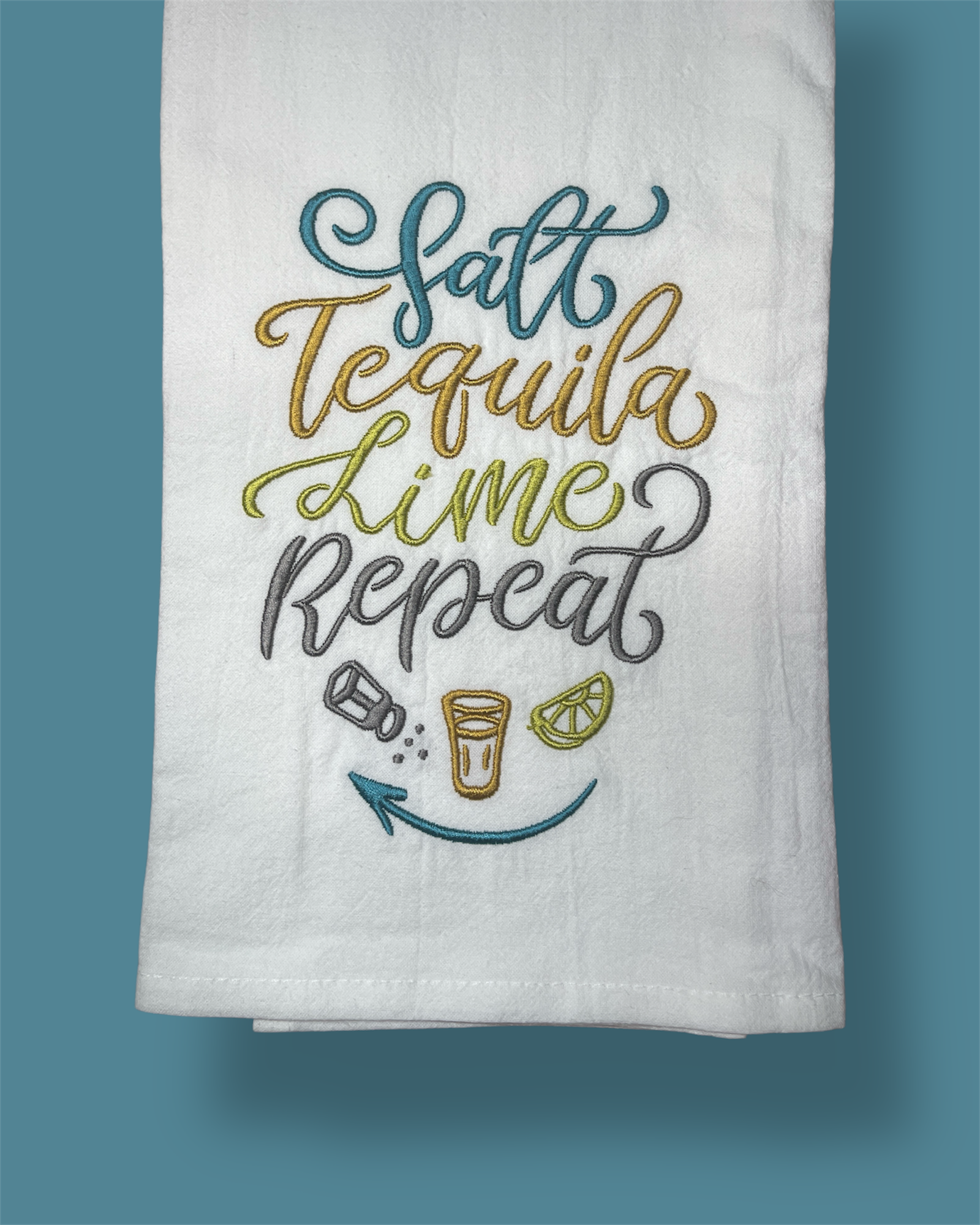 Embroidered Tea Towel - Salt Tequila Lime