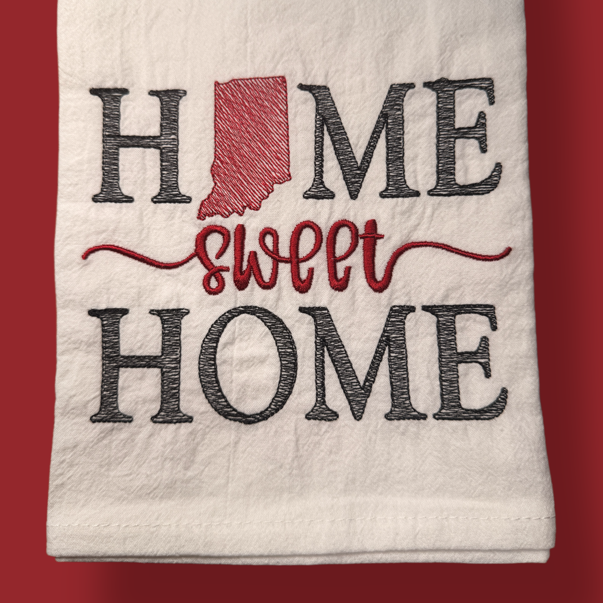 Embroidered Tea Towel - Indiana Home Sweet Home