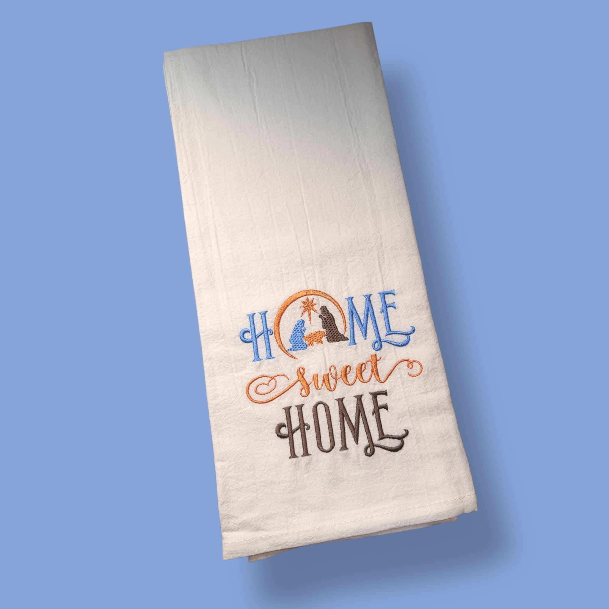 Embroidered Tea Towel - Nativity Home Sweet Home
