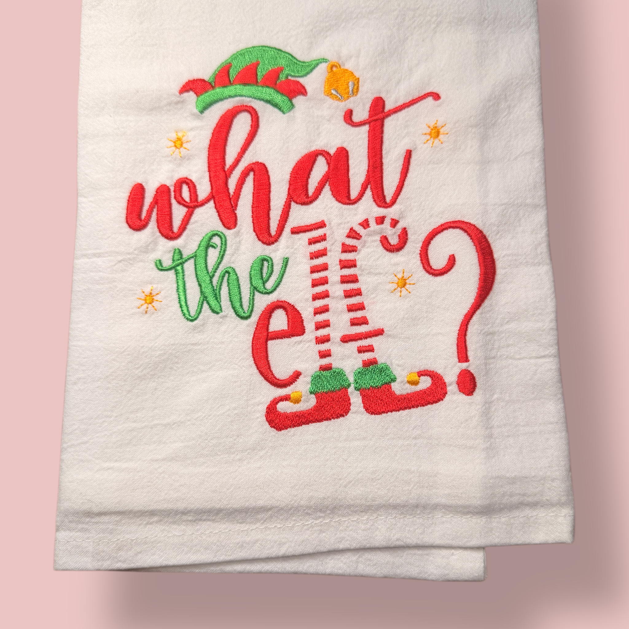 Embroidered Tea Towel - What The Elf