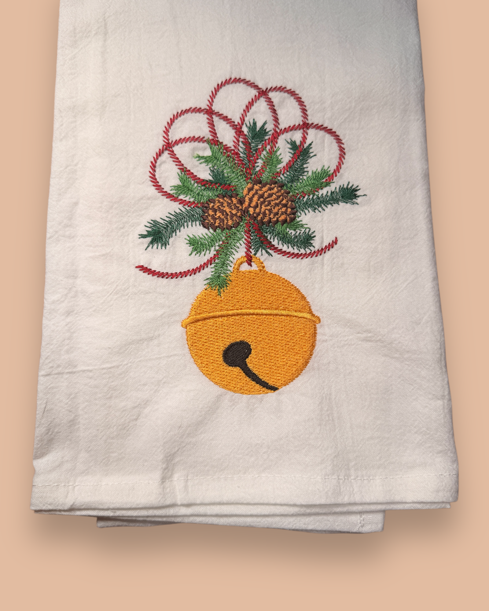 Embroidered Tea Towel - Jingle Bell Greenery