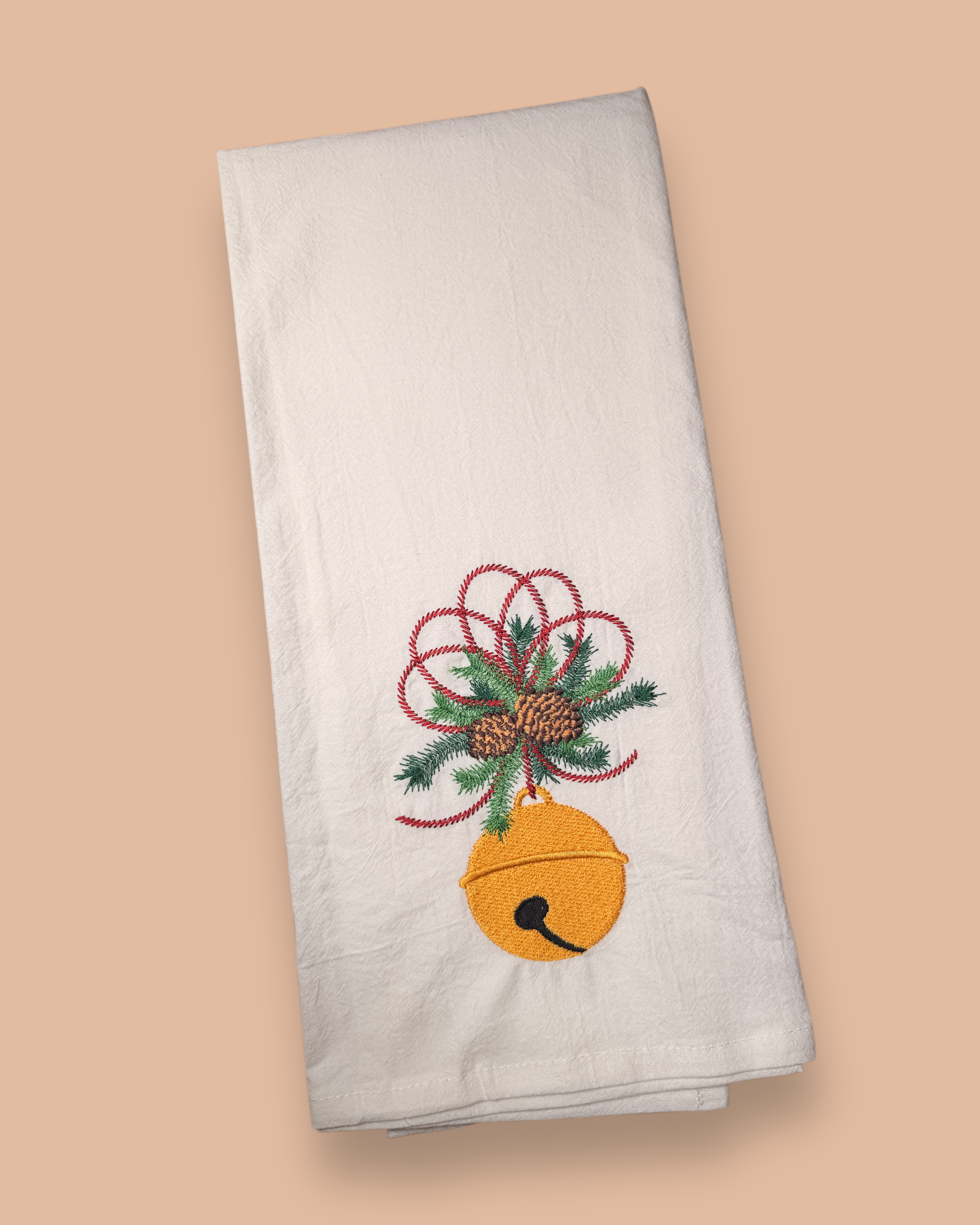 Embroidered Tea Towel - Jingle Bell Greenery