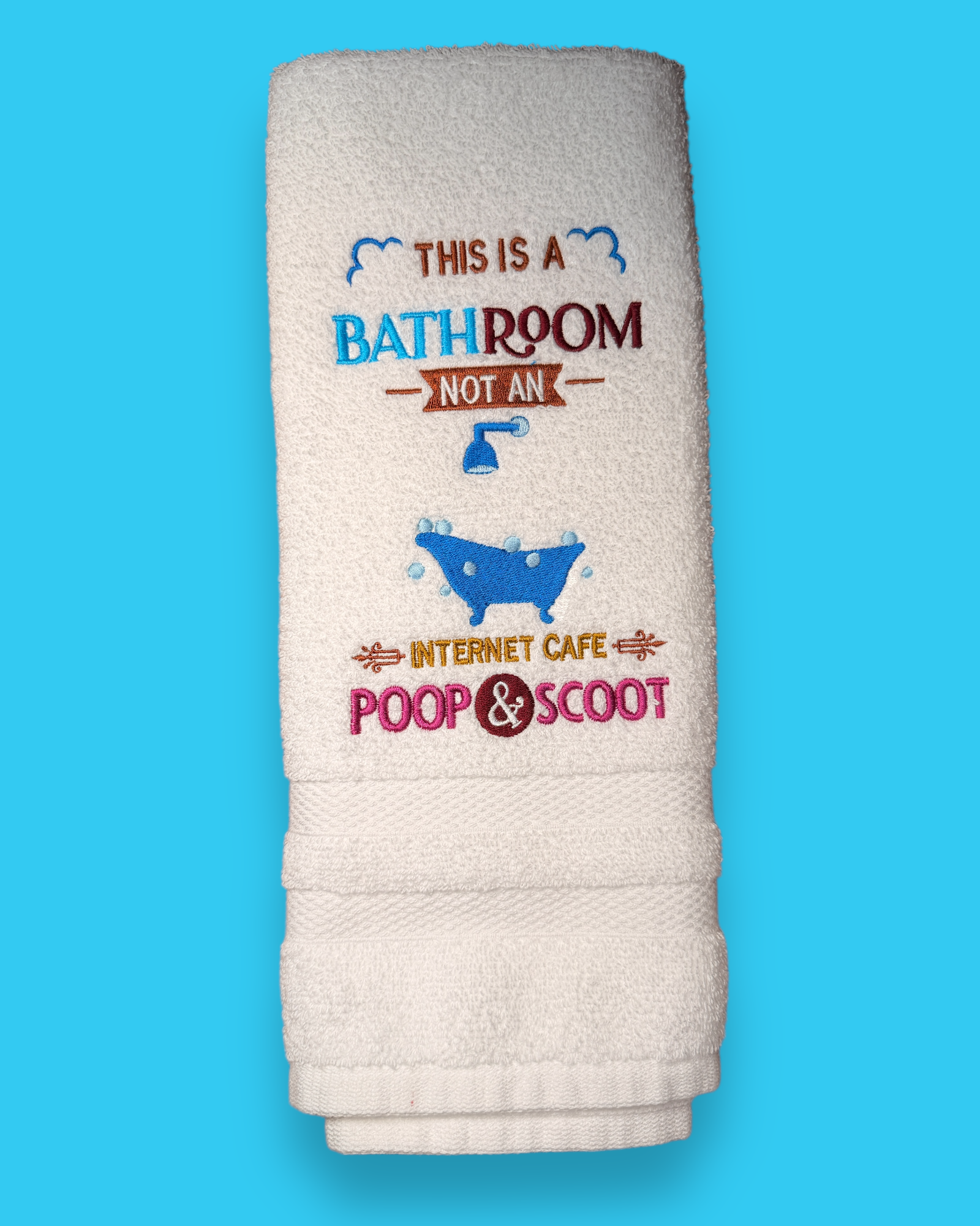 Embroidered Hand Towel - Poop & Scoot - Not An Internet Cafe'