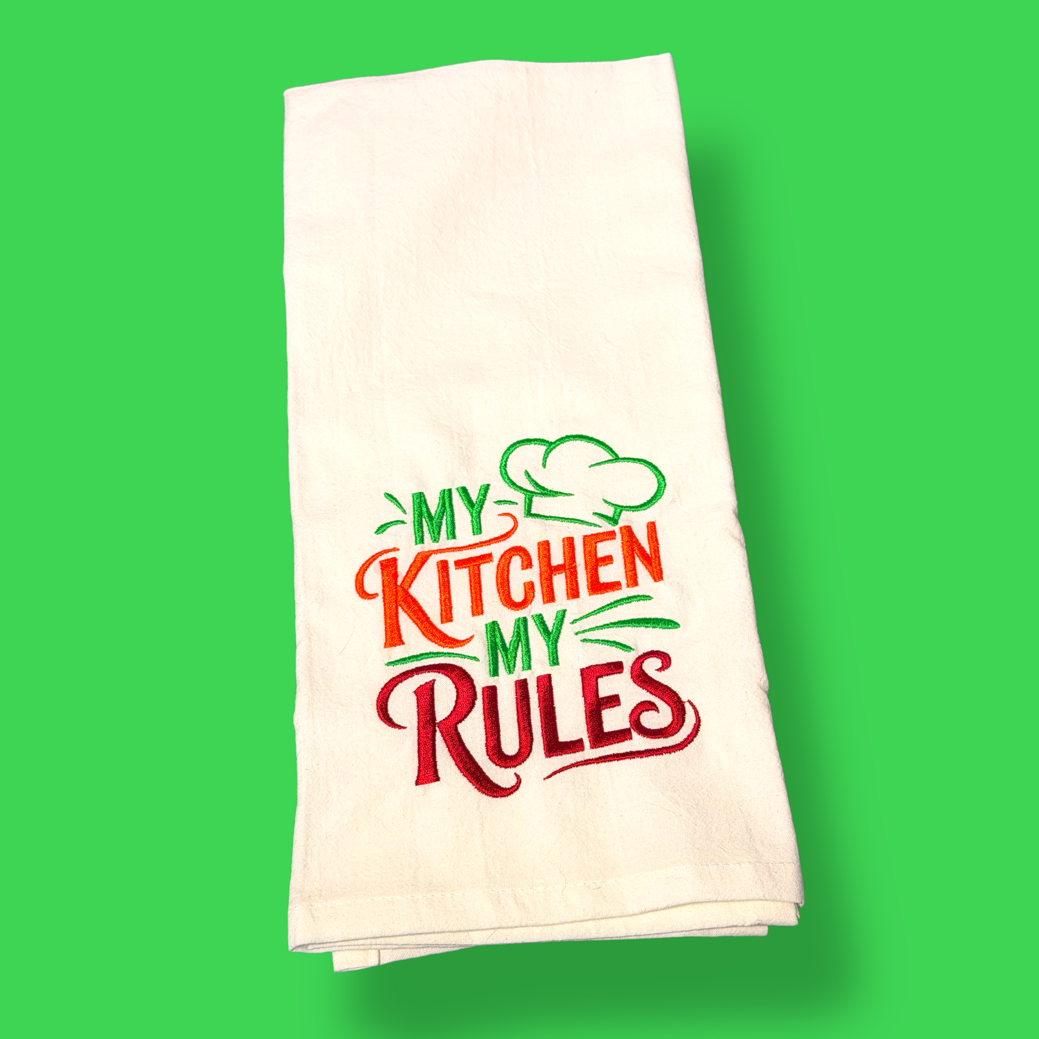 Embroidered Tea Towel - My Kitchen My Rules