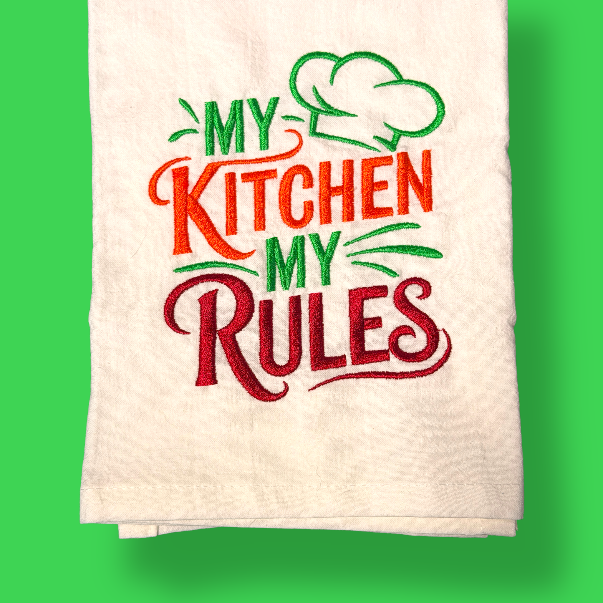 Embroidered Tea Towel - My Kitchen My Rules