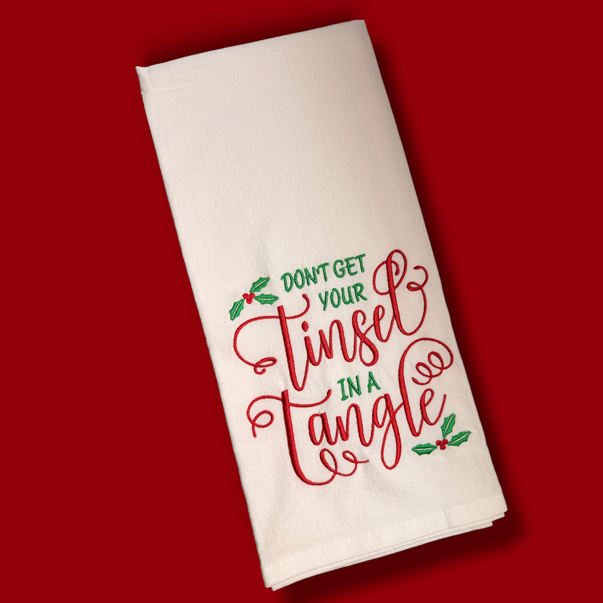 Embroidered Tea Towel - Tinsel In A Tangle