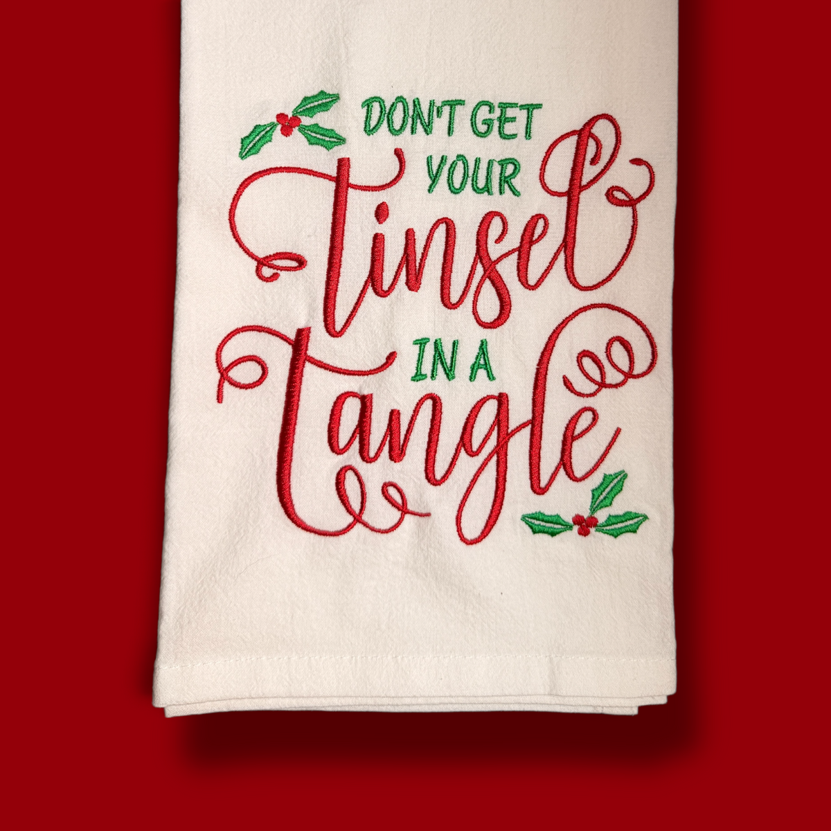 Embroidered Tea Towel - Tinsel In A Tangle