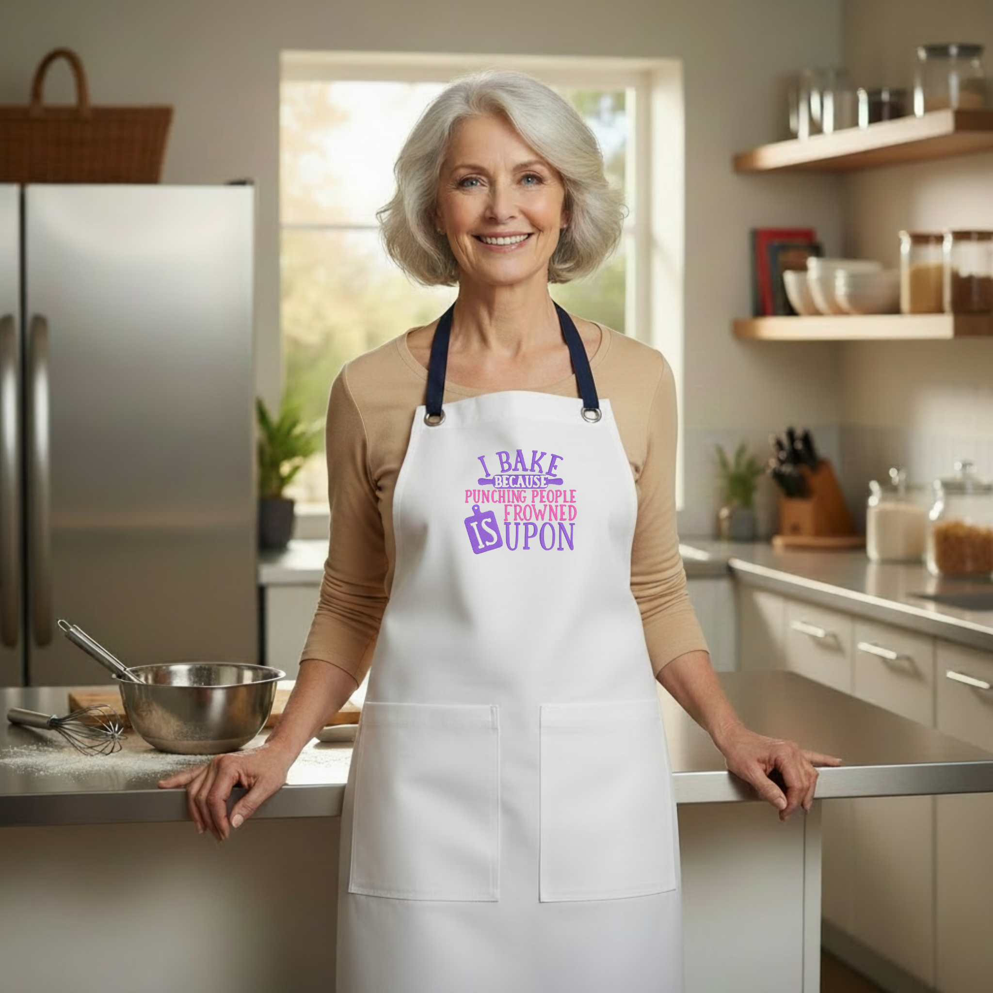 Embroidered Apron - I Bake Because Punching People Is Frowned Upon