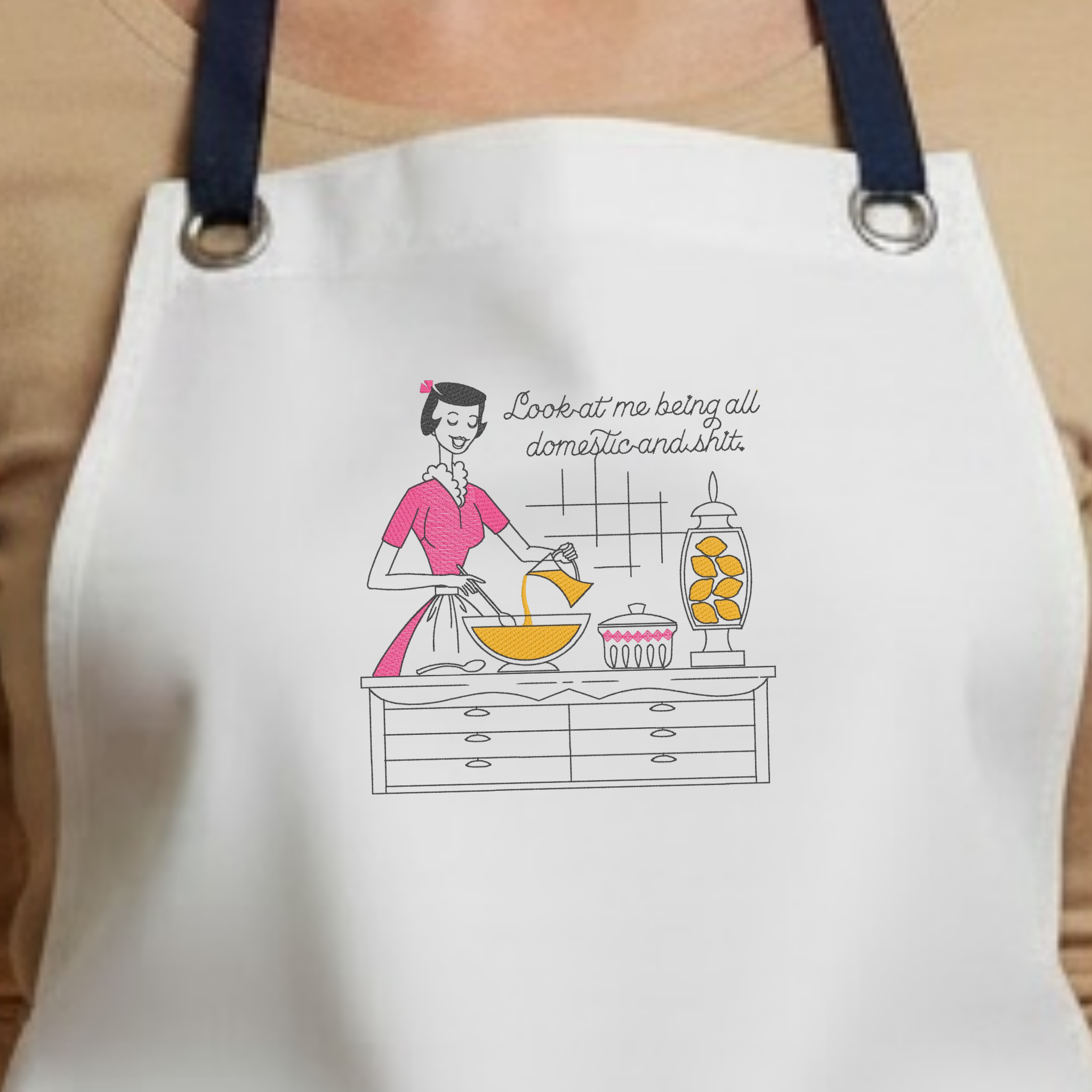 Embroidered Apron - Domestic And Shit