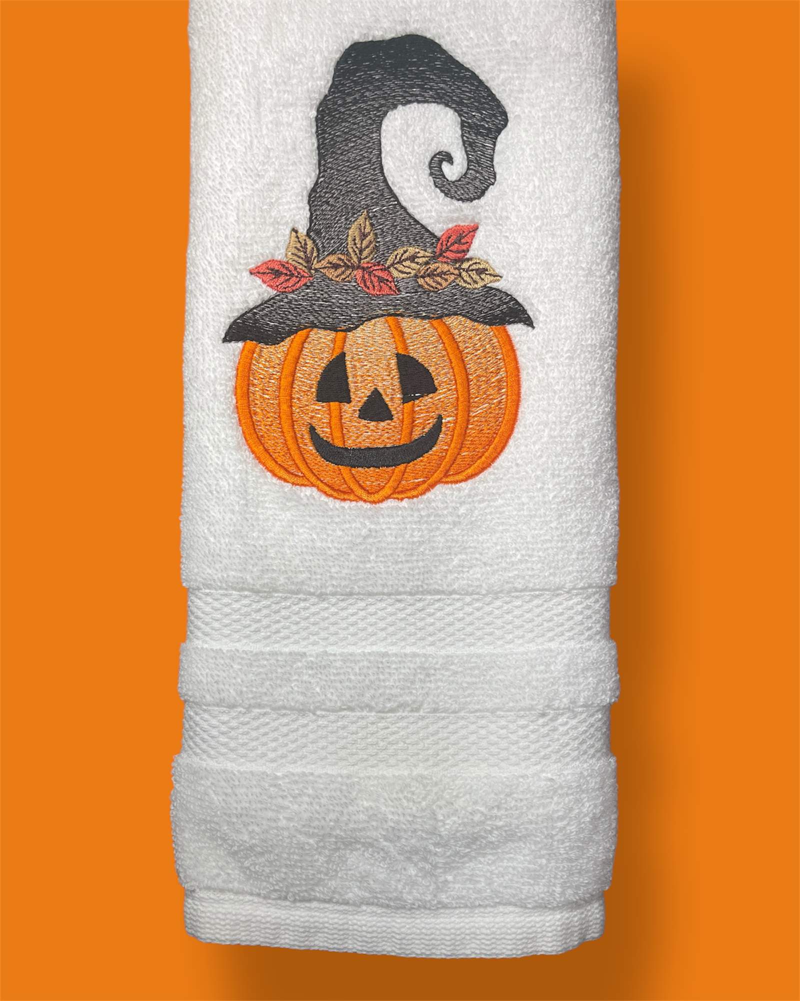Embroidered Hand Towel - Jack-O-Lantern Witch