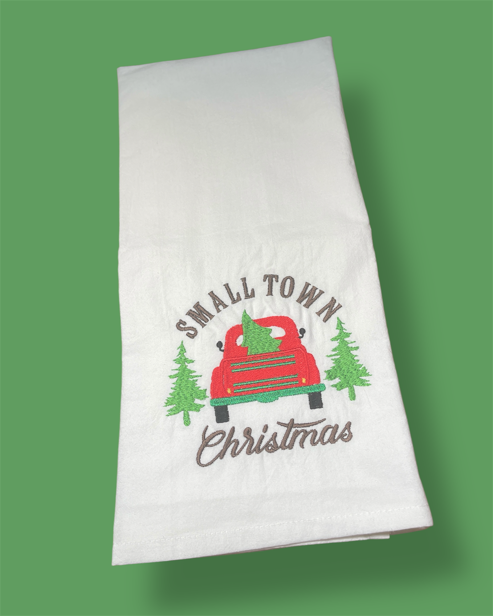 Embroidered Tea Towel - Small Town Christmas