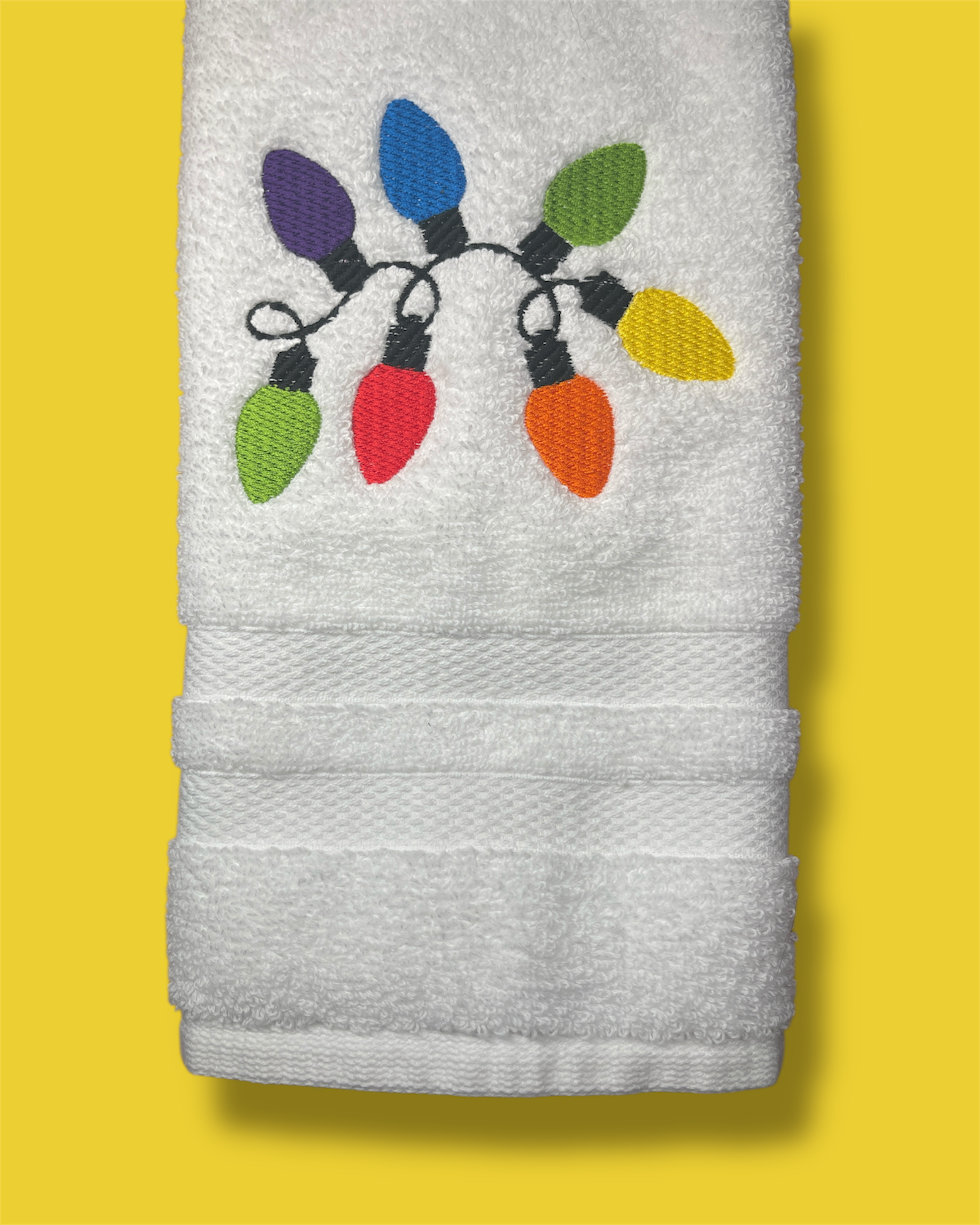 Embroidered Hand Towel - Classic Christmas Lights