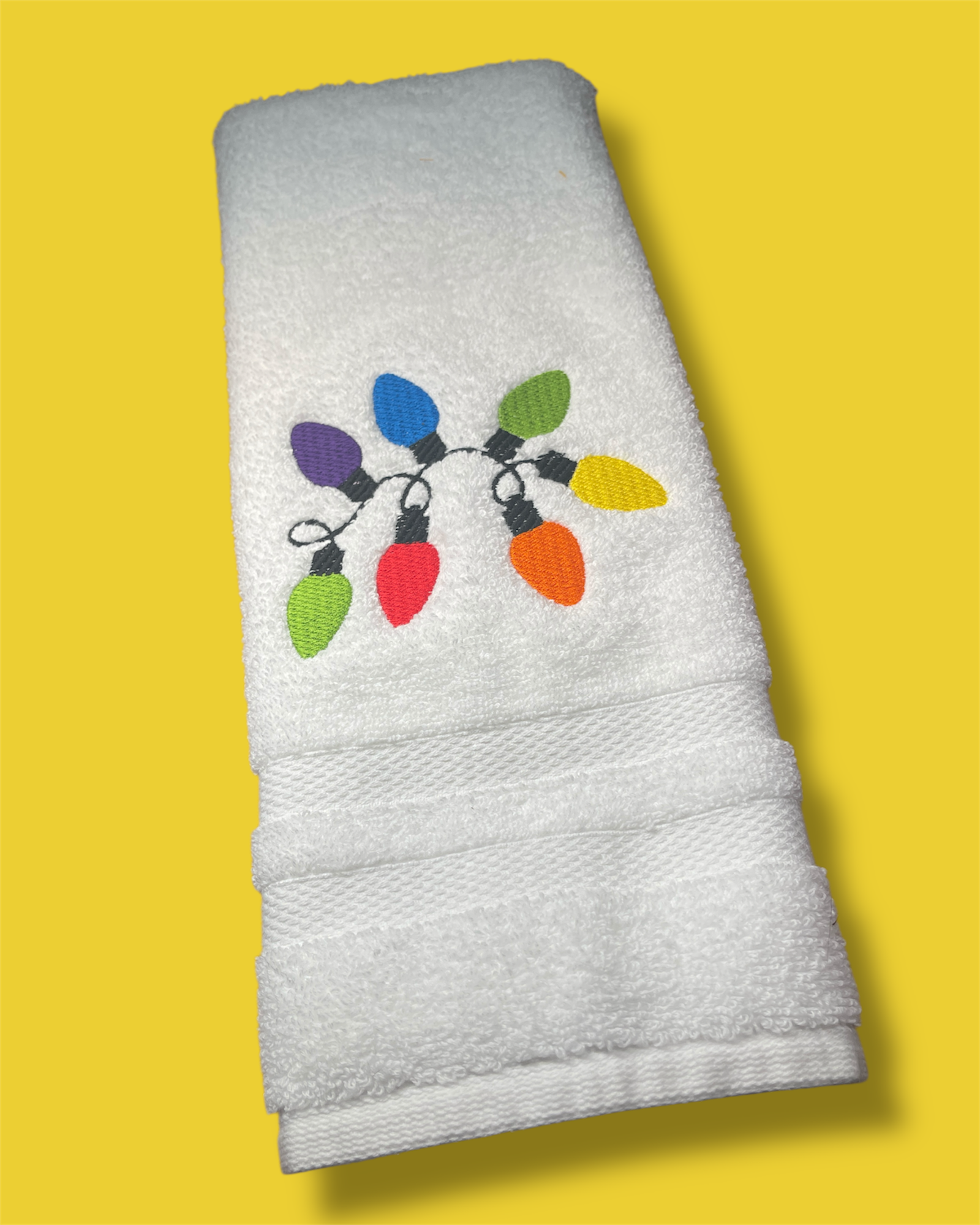Embroidered Hand Towel - Classic Christmas Lights