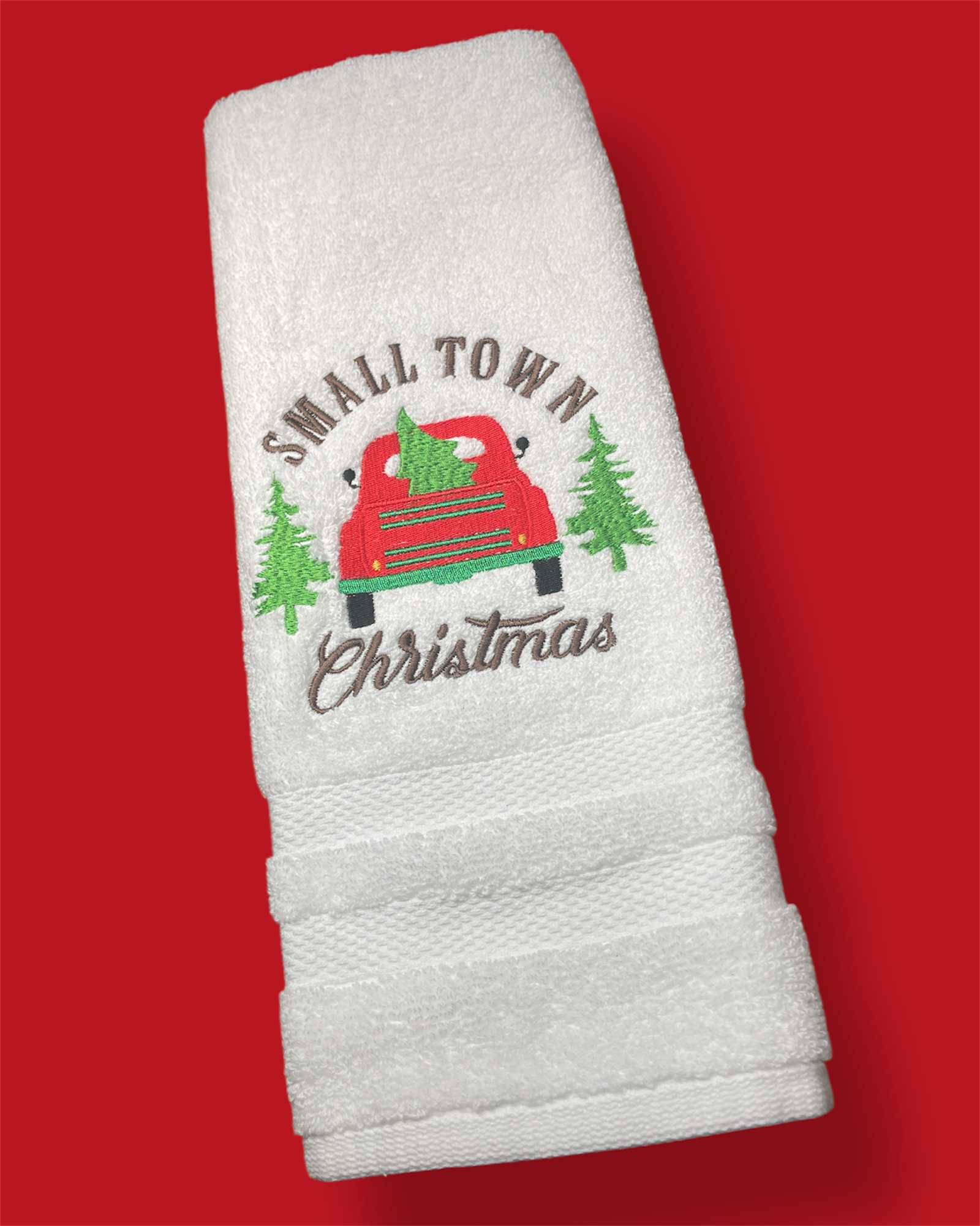 Embroidered Hand Towel - Small Town Christmas