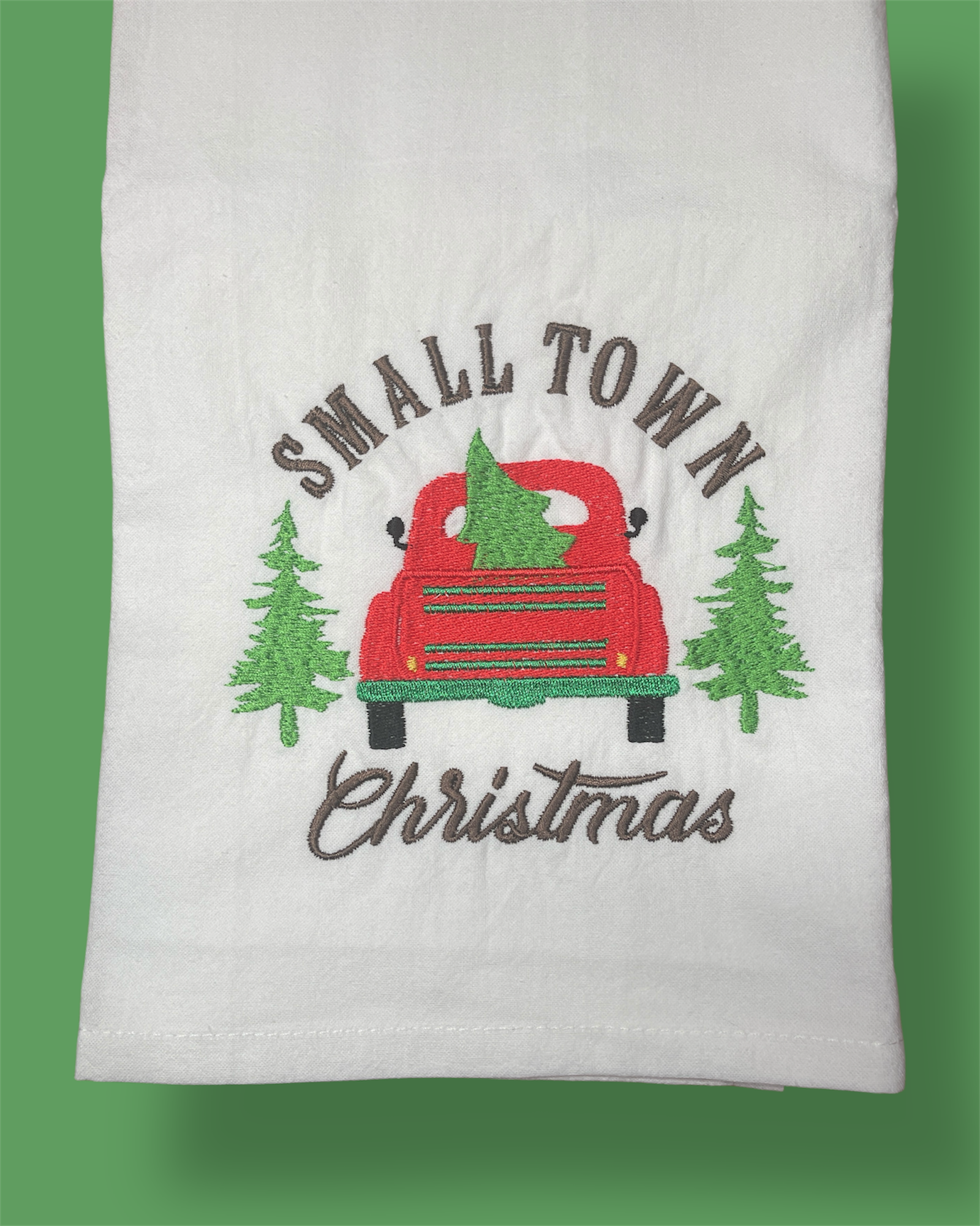 Embroidered Tea Towel - Small Town Christmas