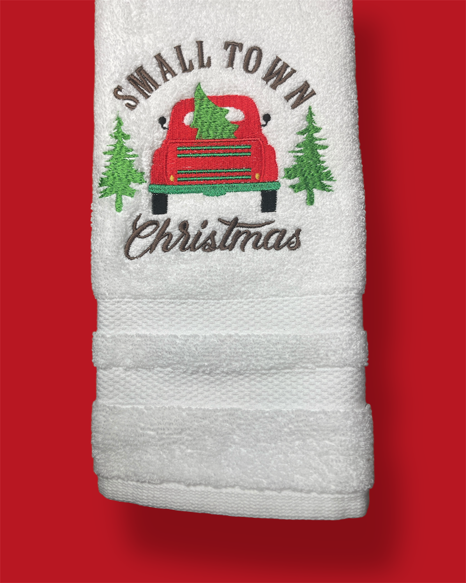 Embroidered Hand Towel - Small Town Christmas