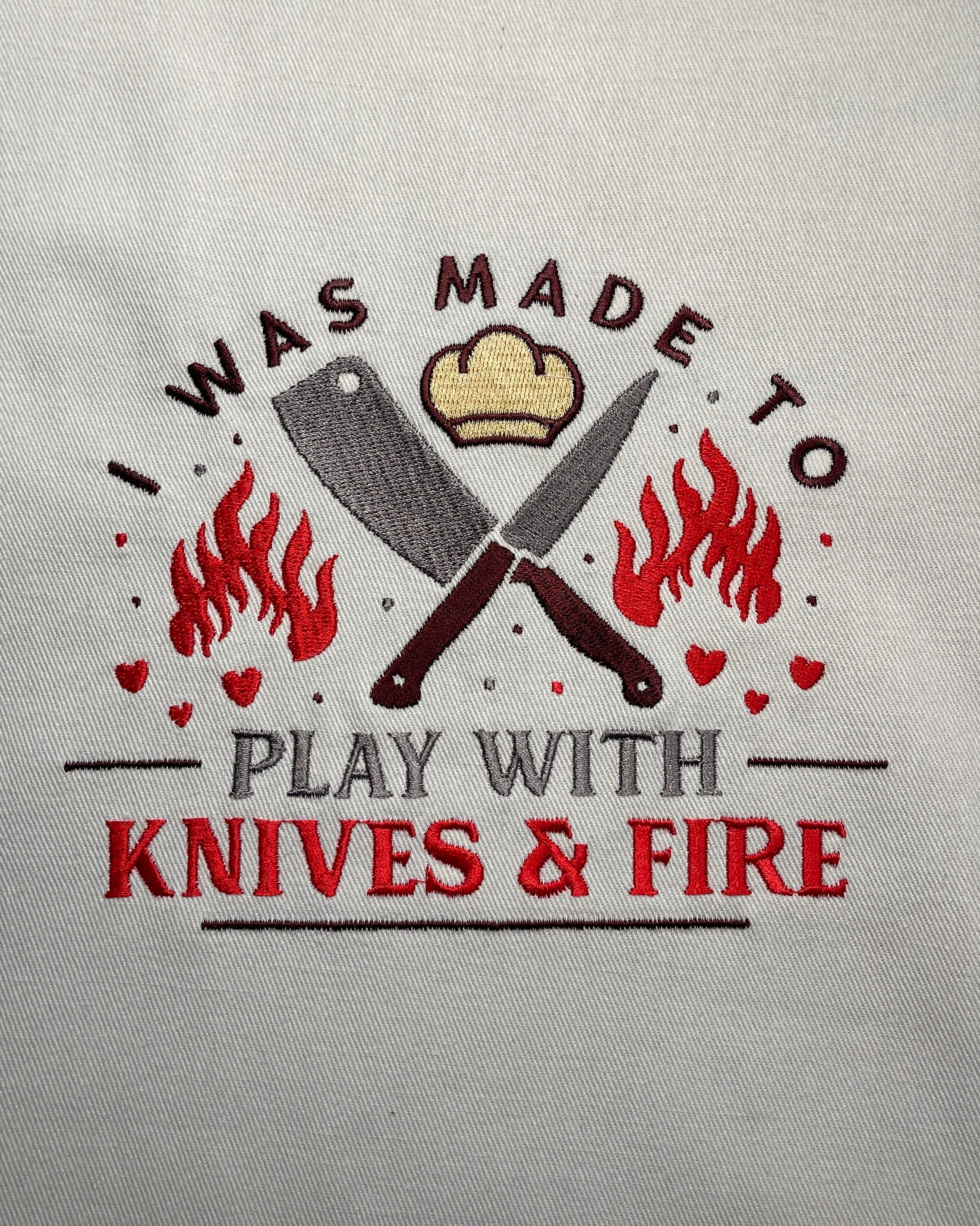 Embroidered Apron - Play With Knives & Fire