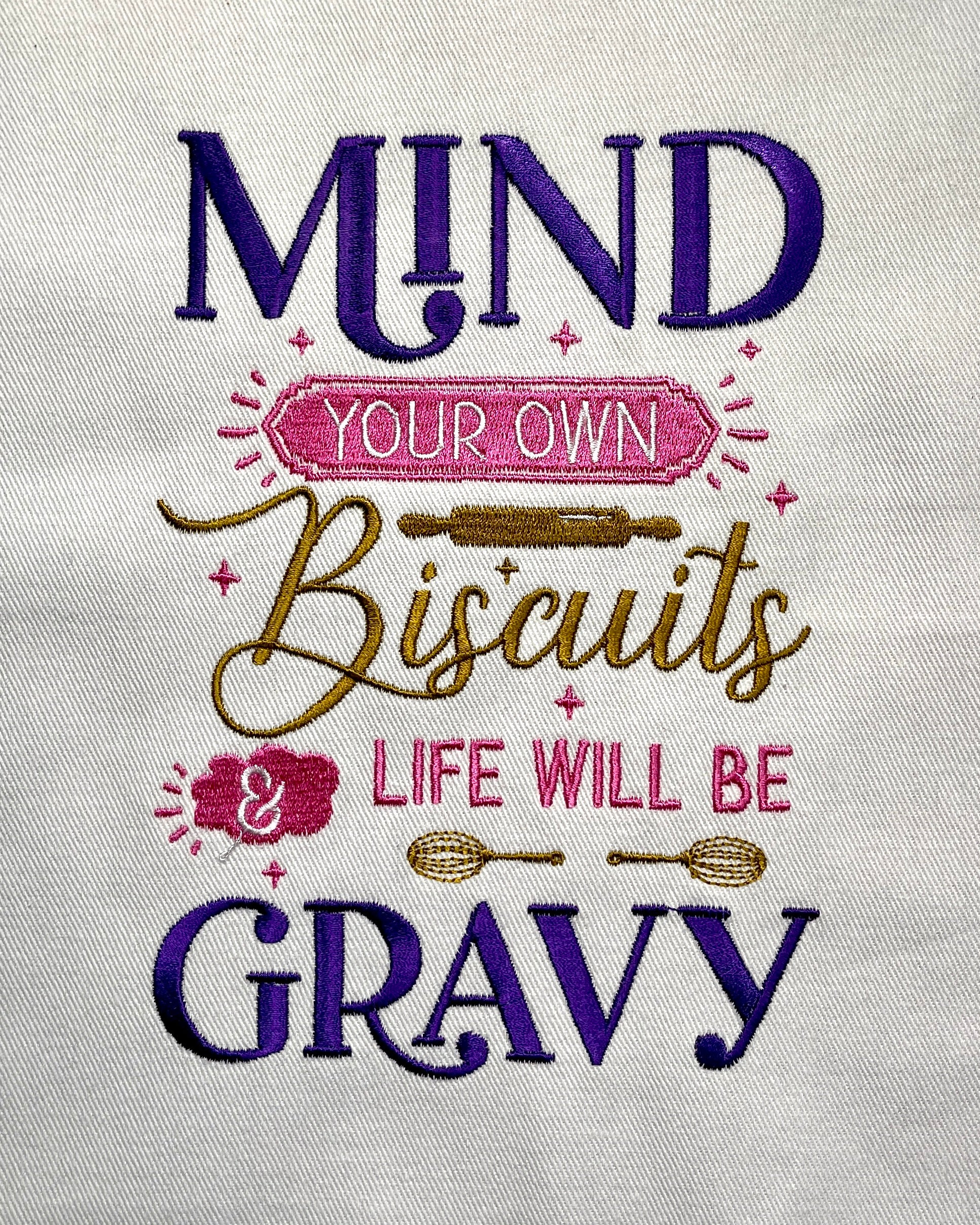 Embroidered Apron - Mind Your Own Biscuits