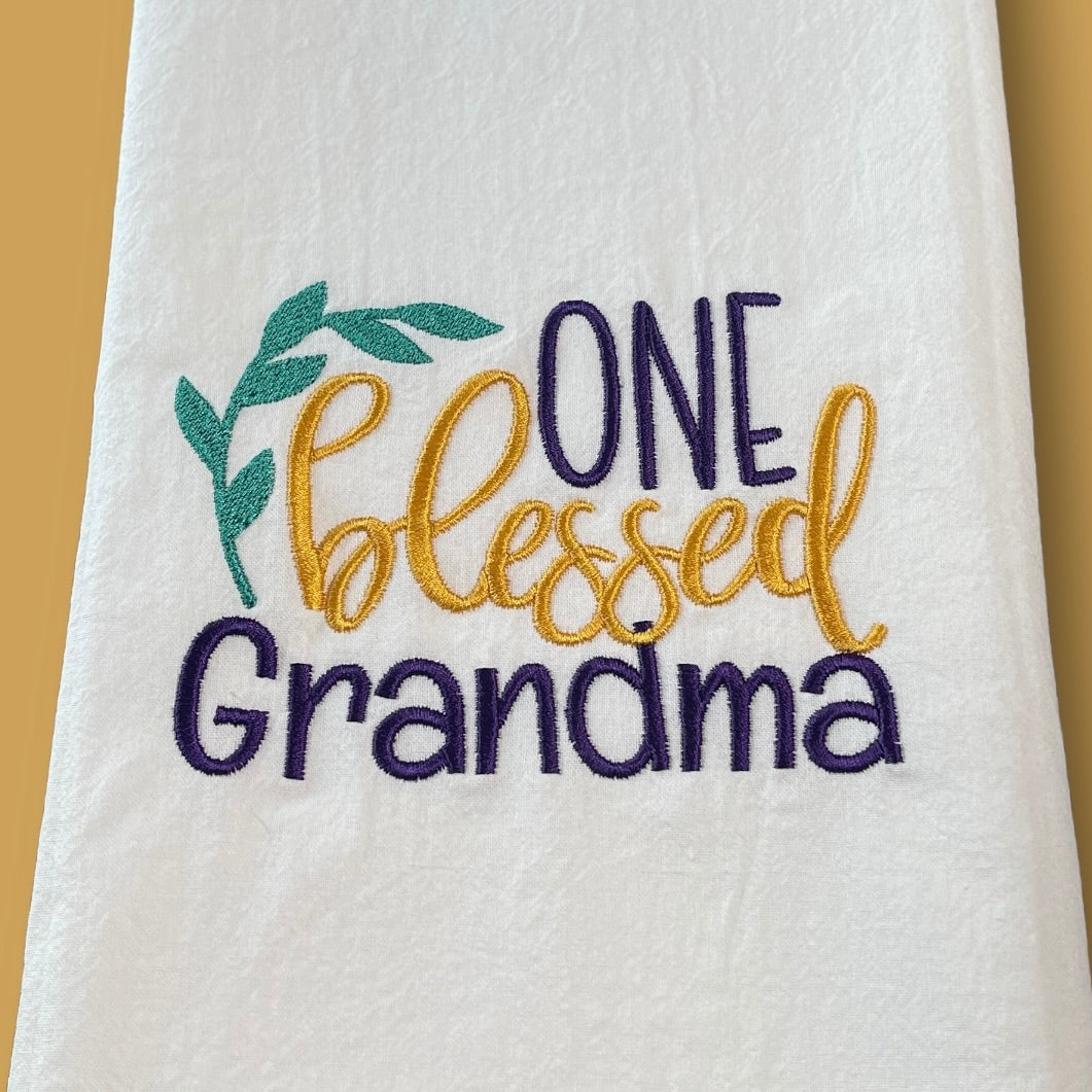 Embroidered Tea Towel - One Blessed Grandma