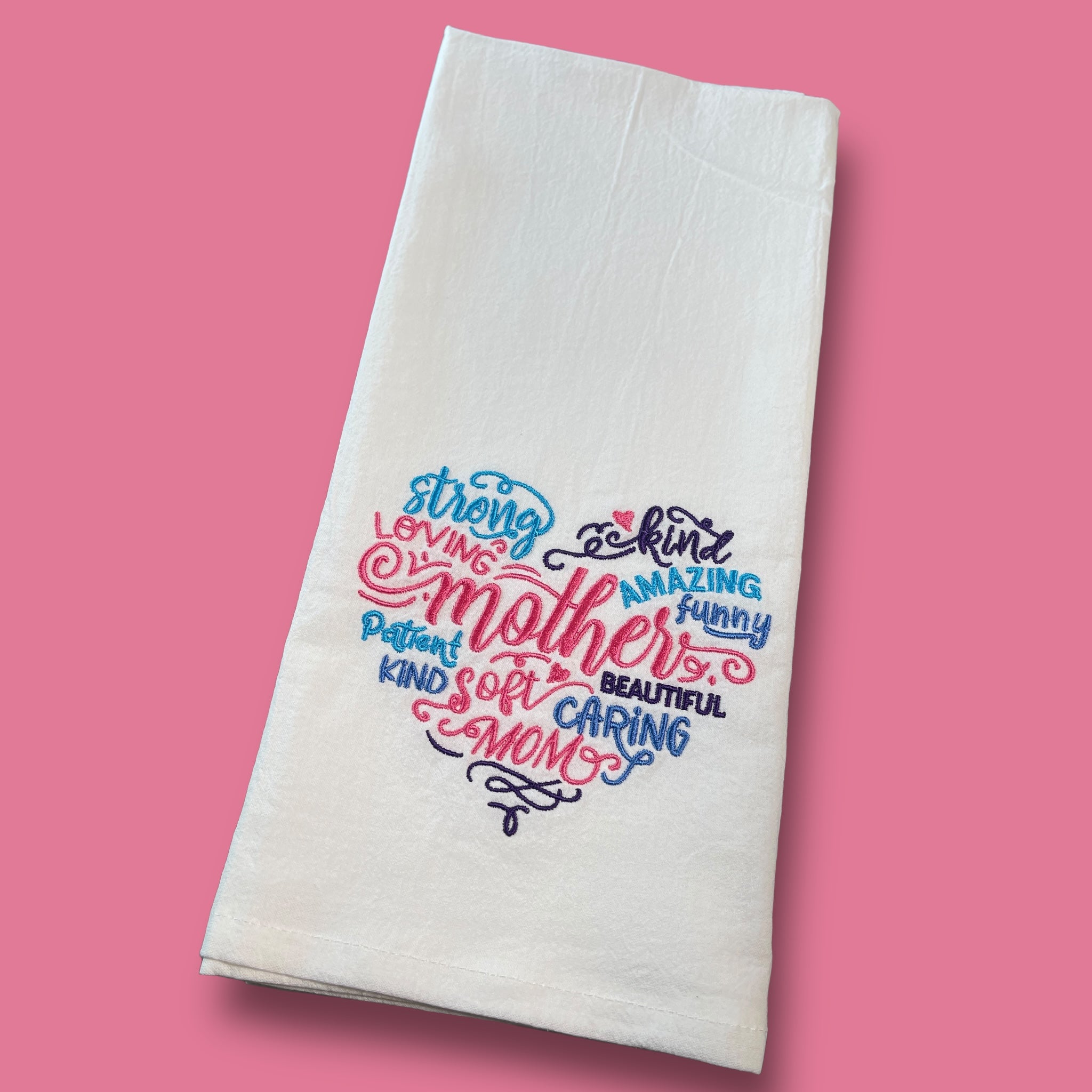 Embroidered Tea Towel - Mother - Heart With Words