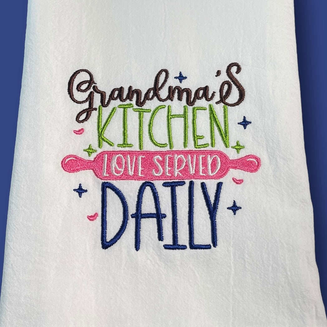 Embroidered Tea Towel - Grandma's Kitchen - Love Served Daily