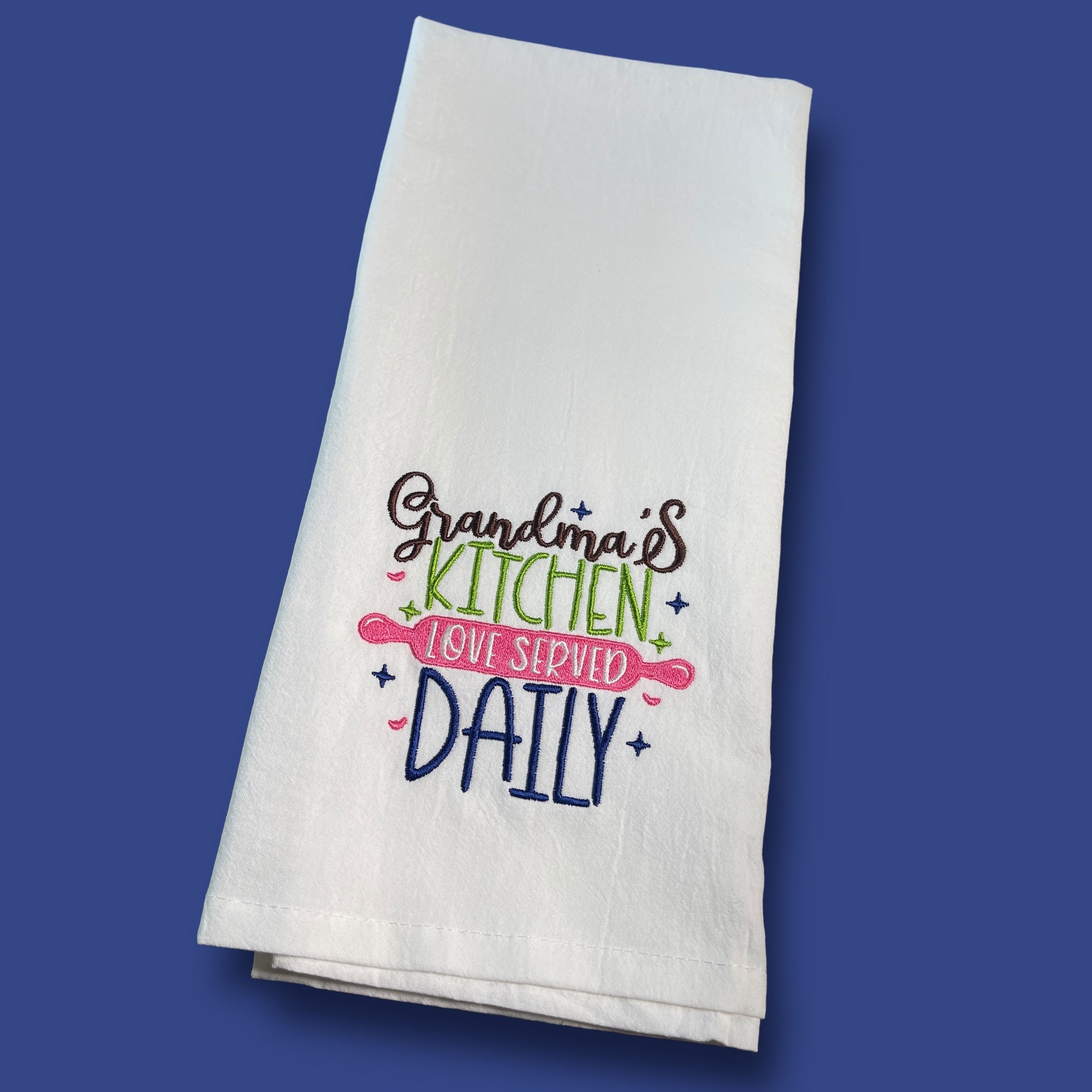 Embroidered Tea Towel - Grandma's Kitchen - Love Served Daily