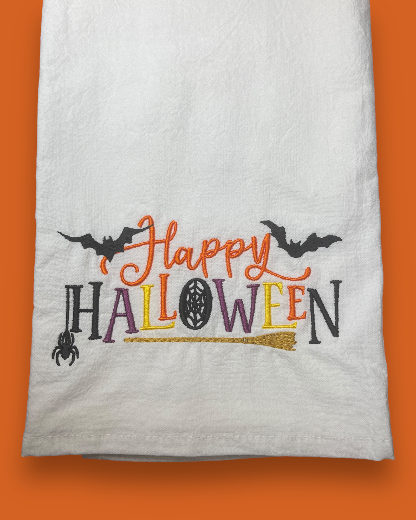 Embroidered Tea Towel - Halloween - Happy Halloween