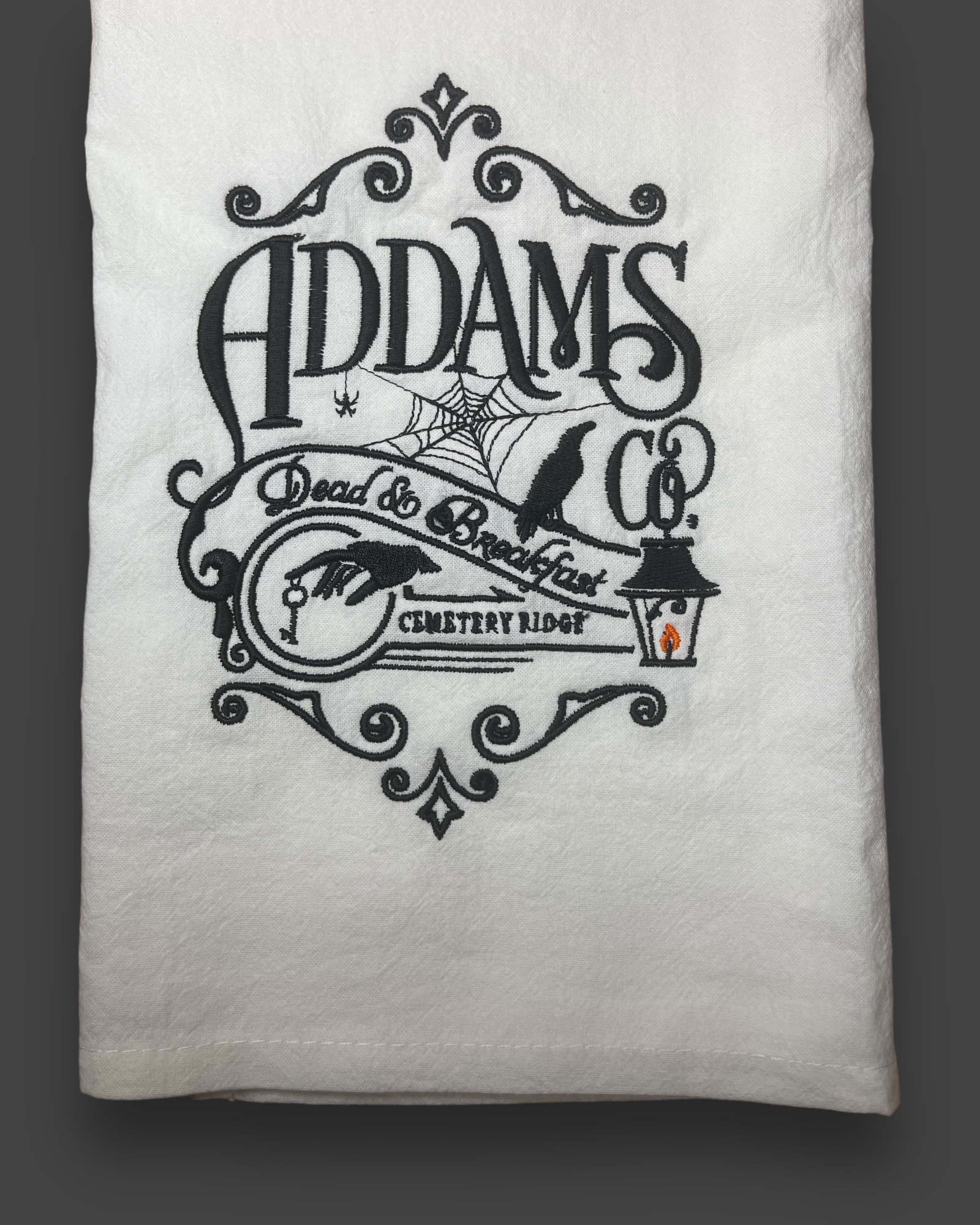 Embroidered Tea Towel - Halloween - Addams "Dead And Breakfast"