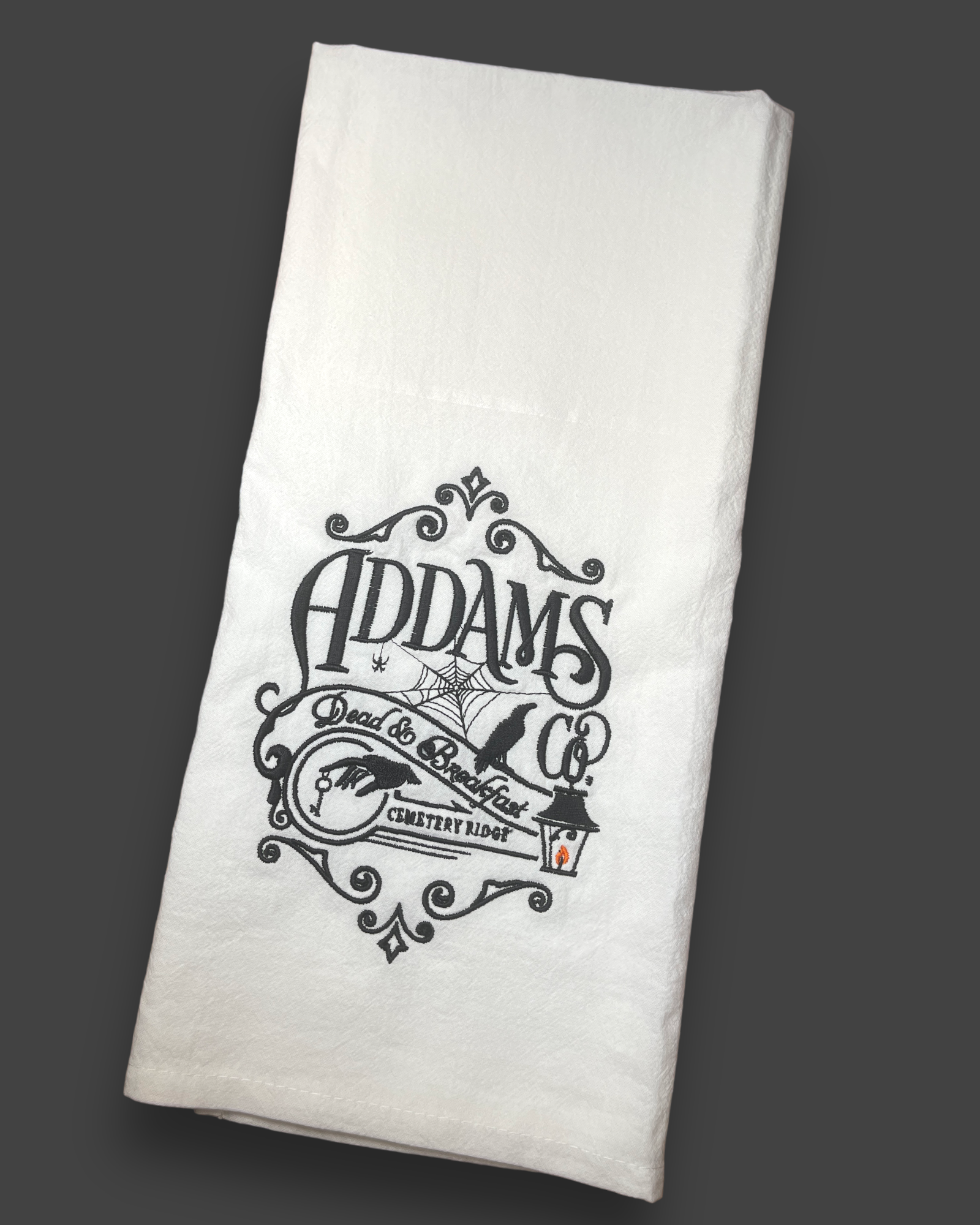 Embroidered Tea Towel - Halloween - Addams "Dead And Breakfast"