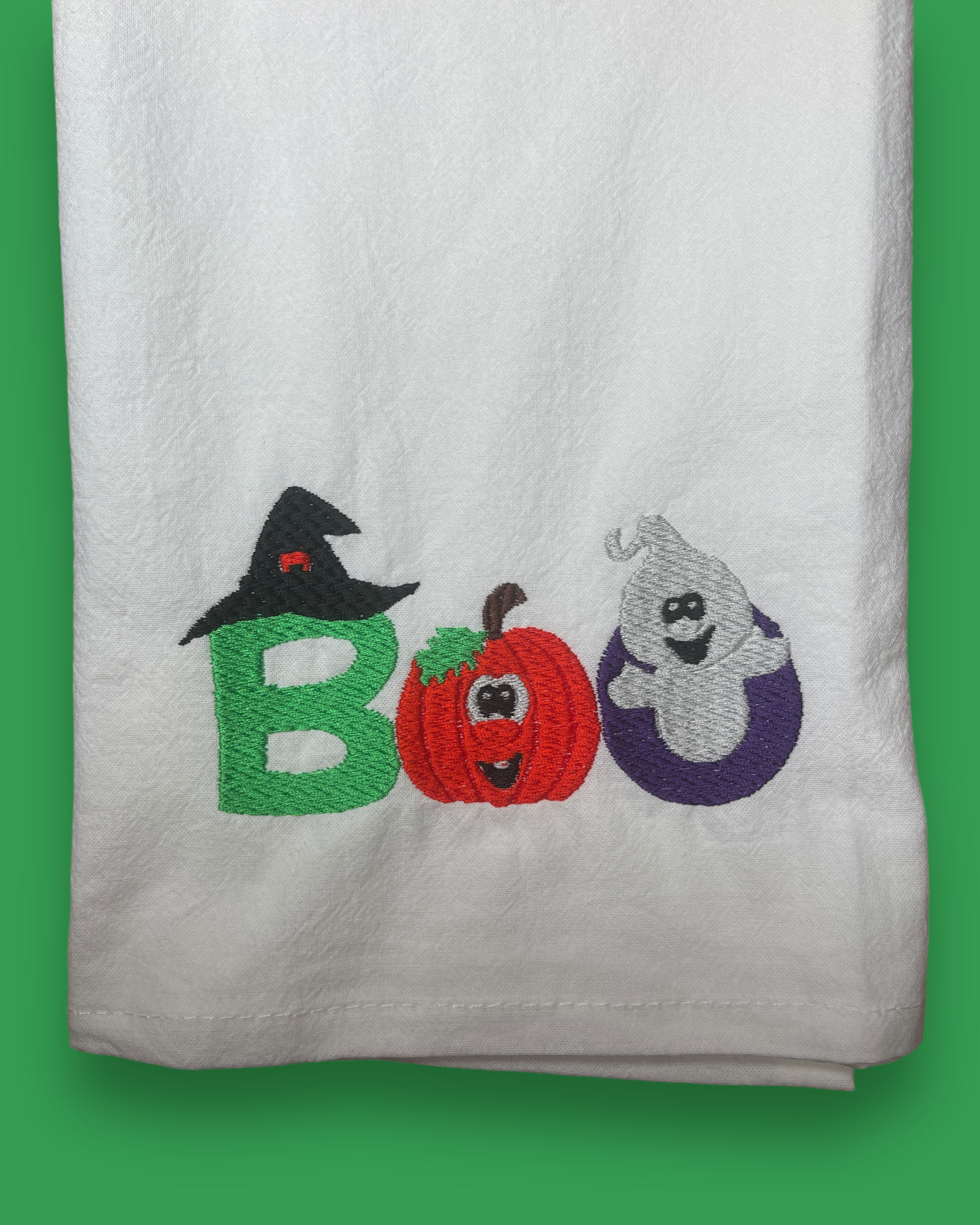 Embroidered Tea Towel - Halloween - "BOO"