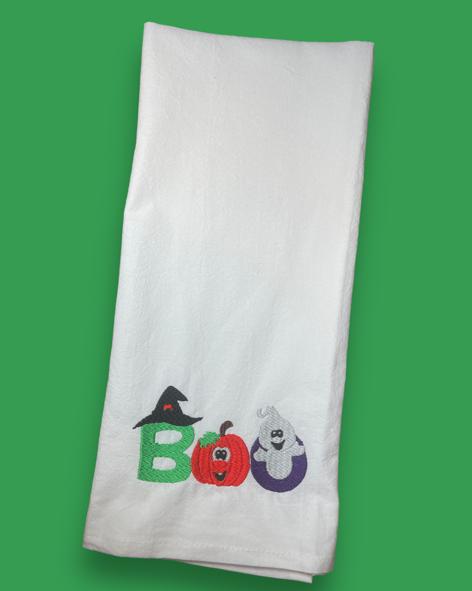 Embroidered Tea Towel - Halloween - "BOO"