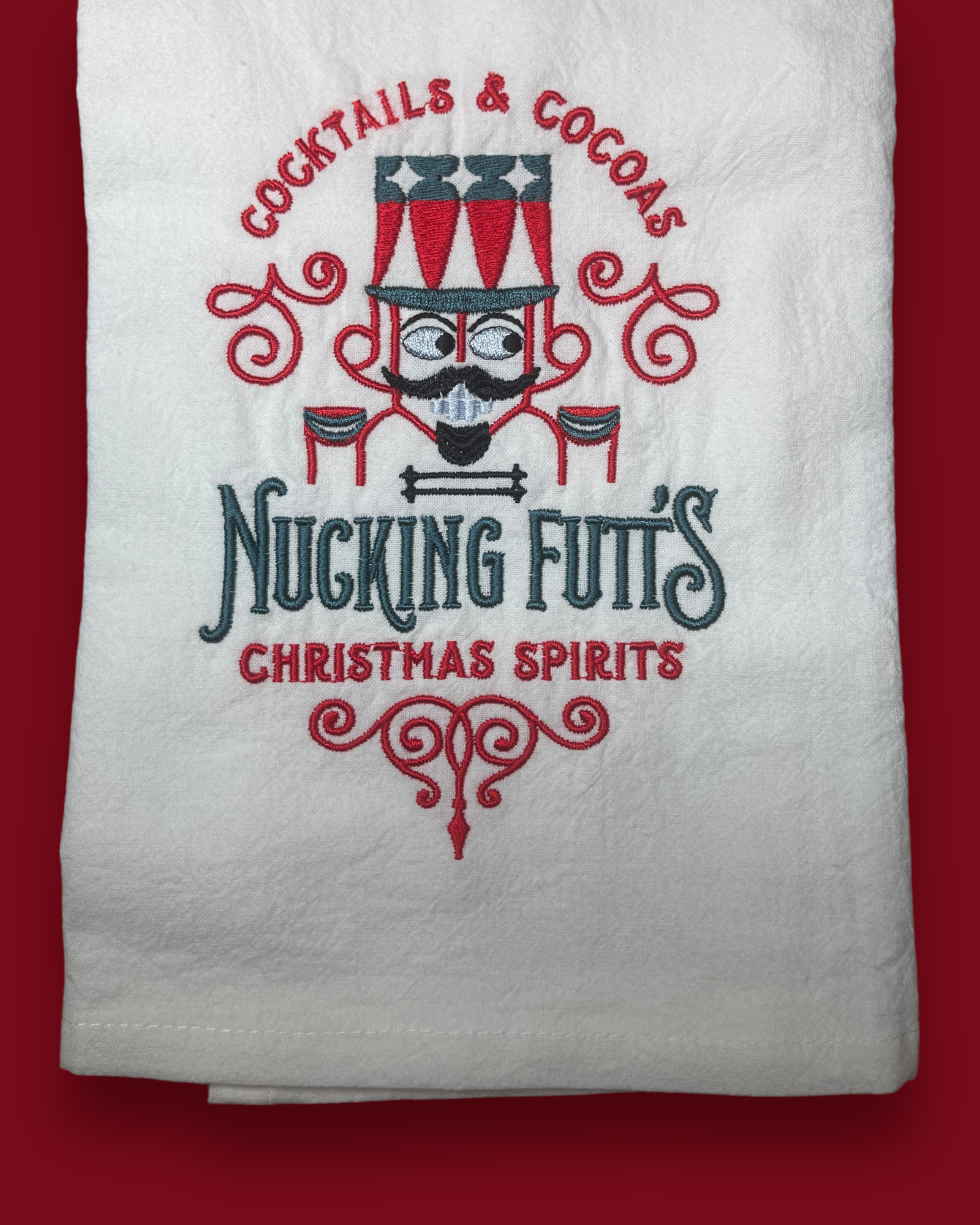 Embroidered Tea Towel - Nucking Futt's Christmas Spirits