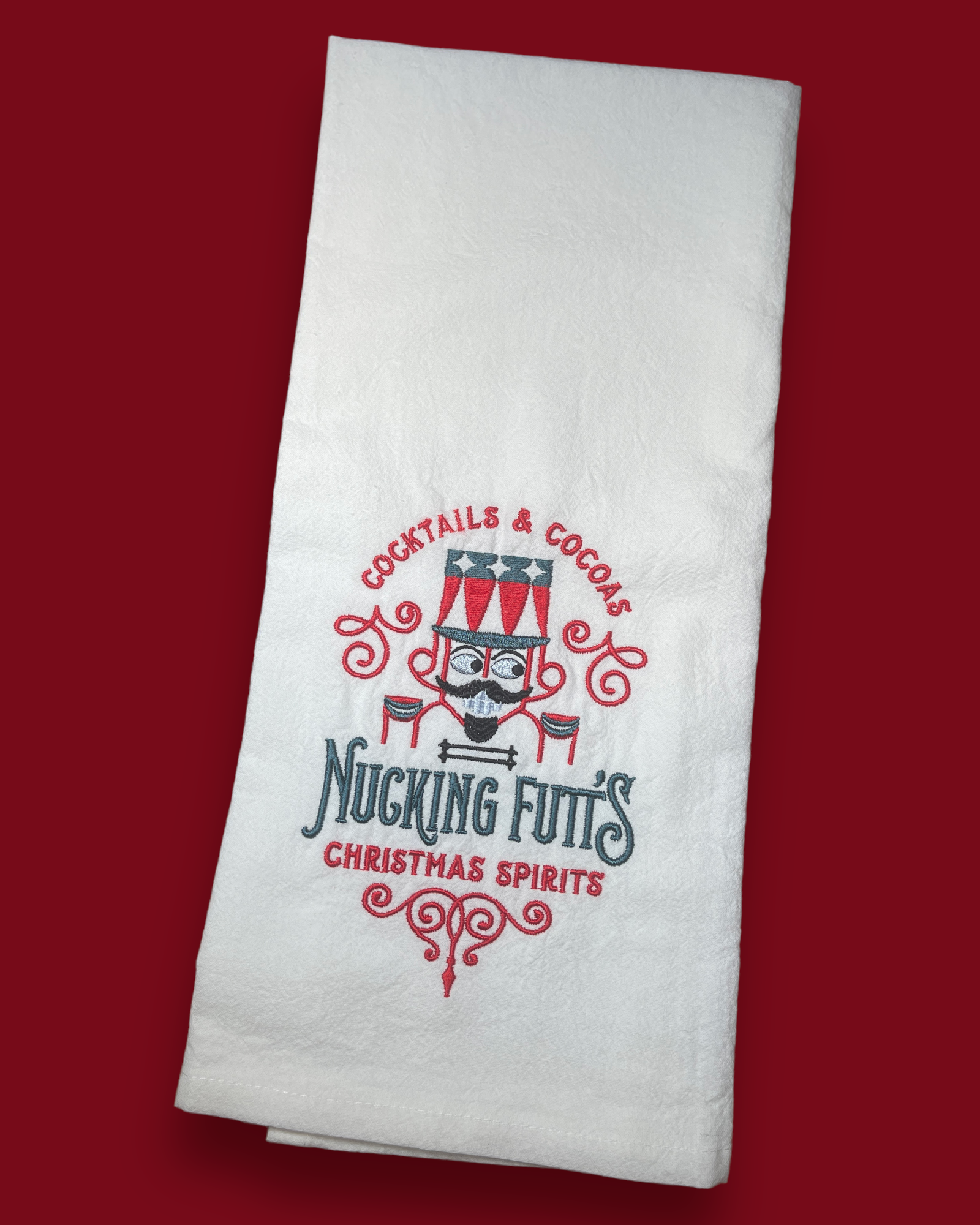 Embroidered Tea Towel - Nucking Futt's Christmas Spirits