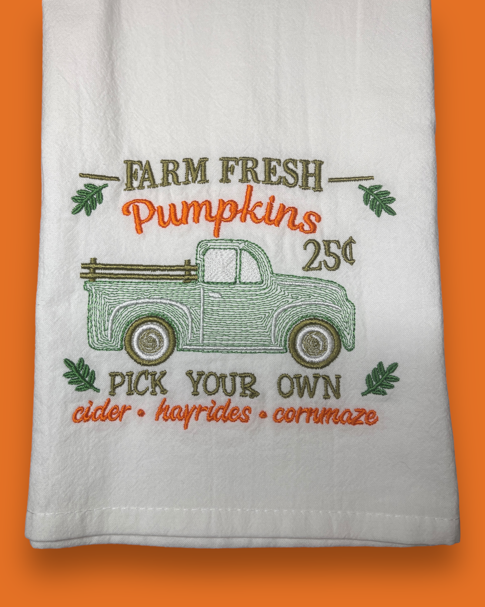 Embroidered Tea Towel - Farm Fresh Pumpkins