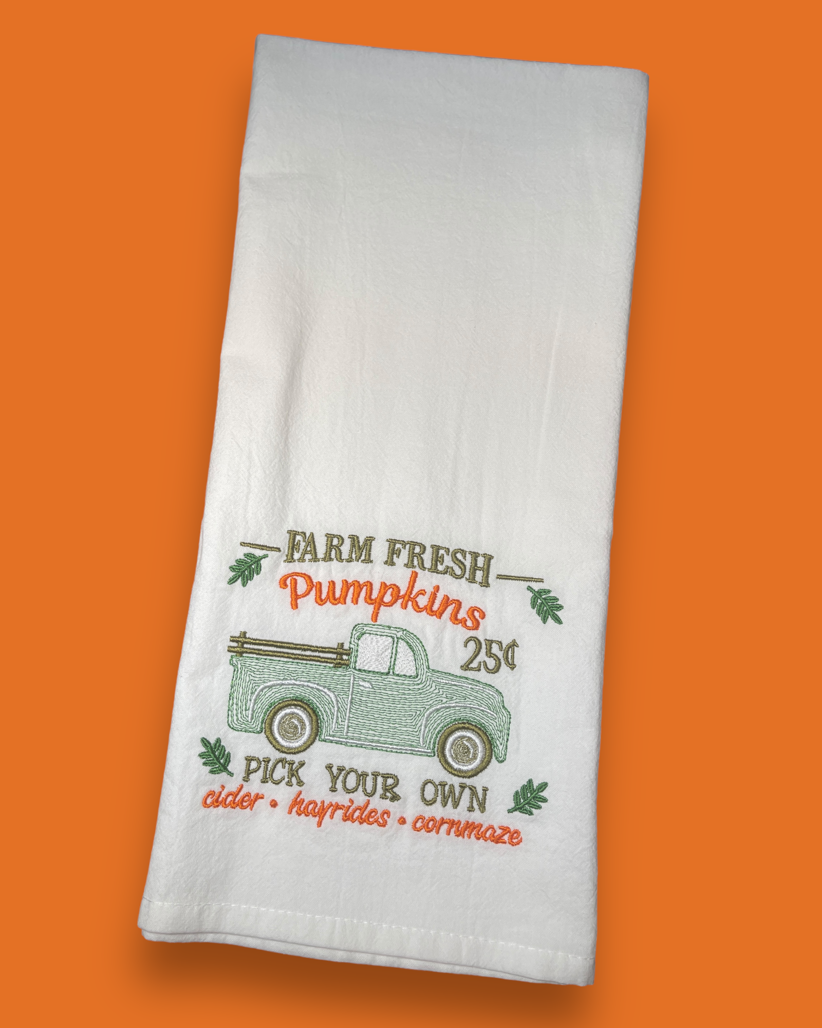 Embroidered Tea Towel - Farm Fresh Pumpkins