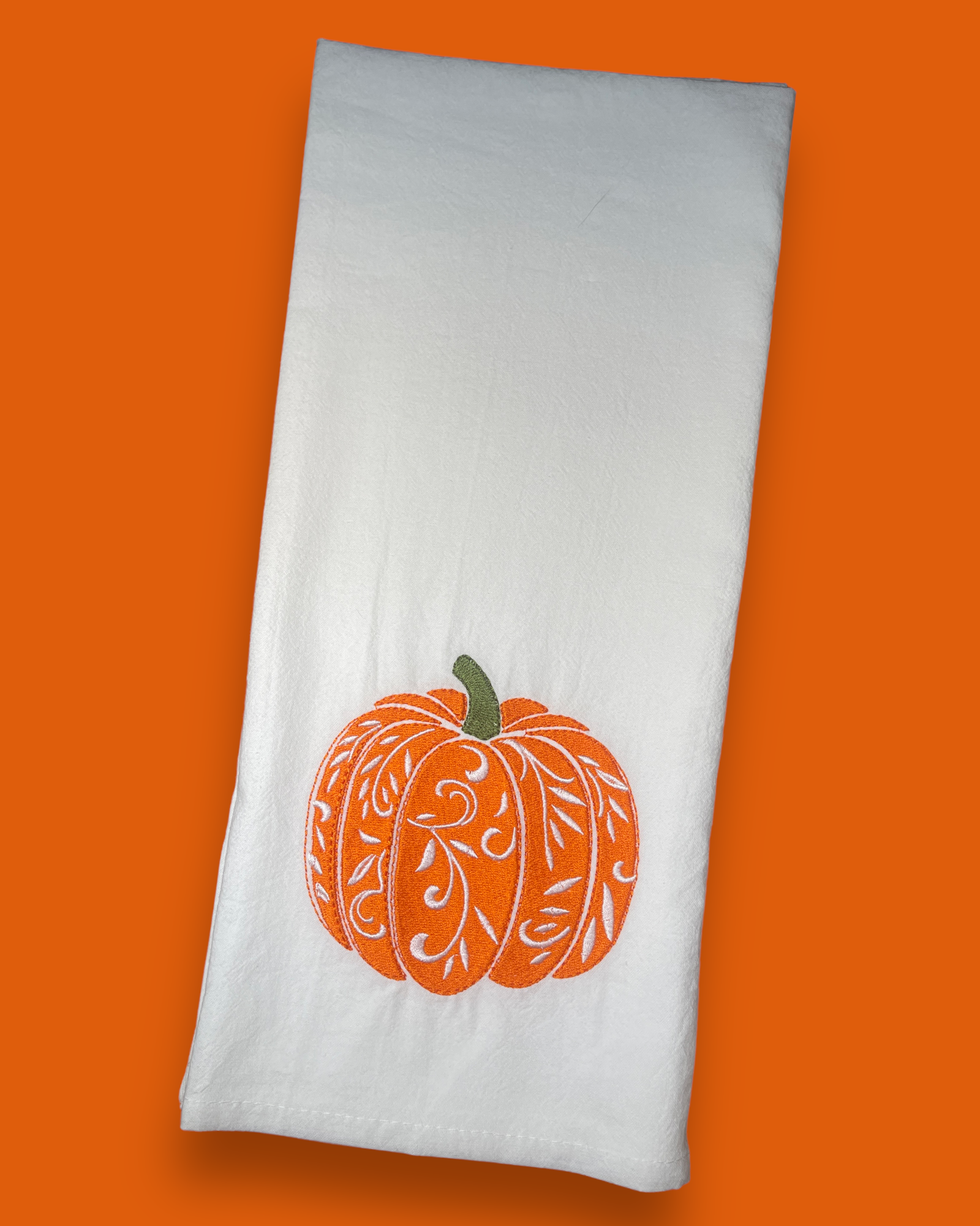 Embroidered Tea Towel - Elegant Floral Pumpkin