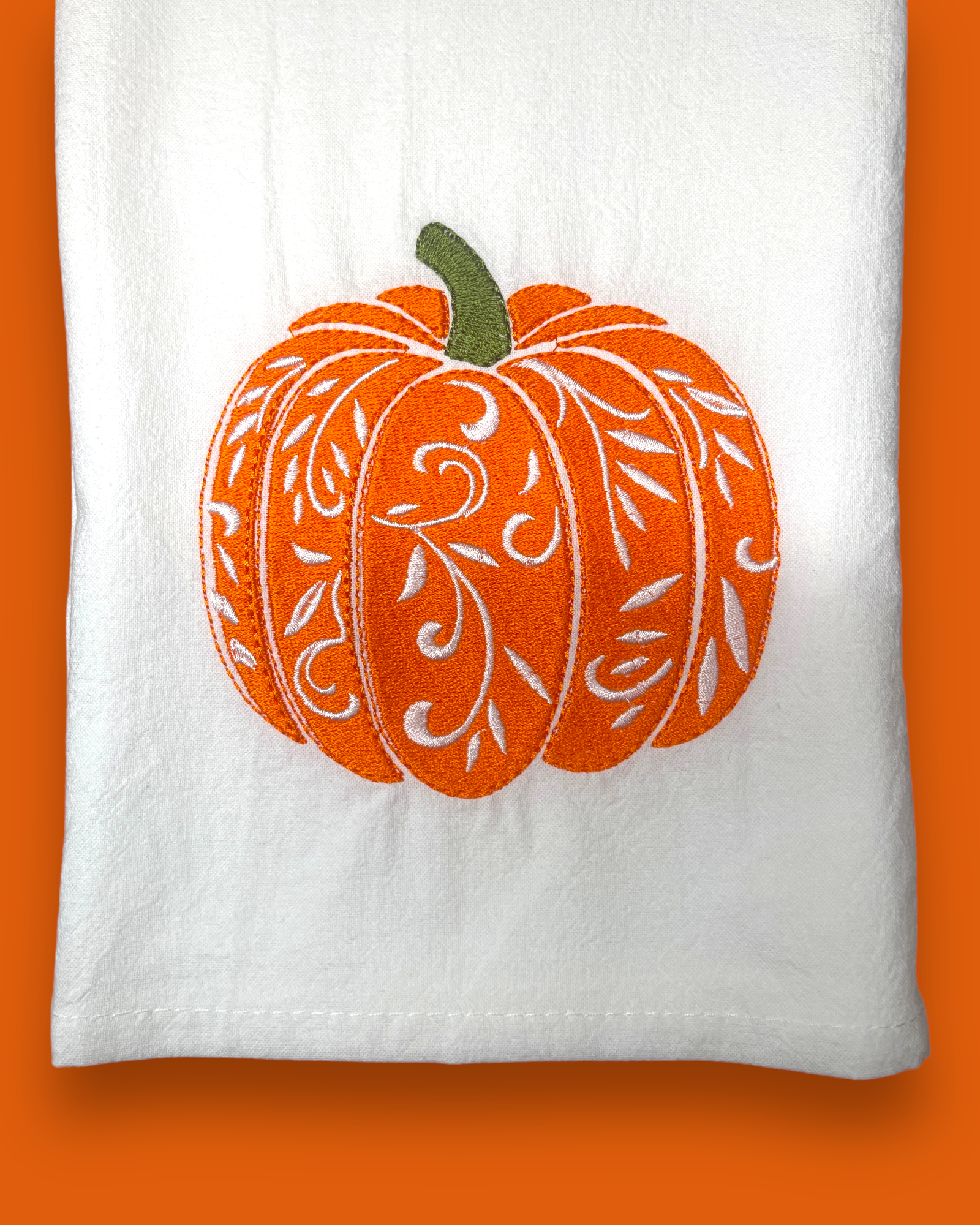 Embroidered Tea Towel - Elegant Floral Pumpkin