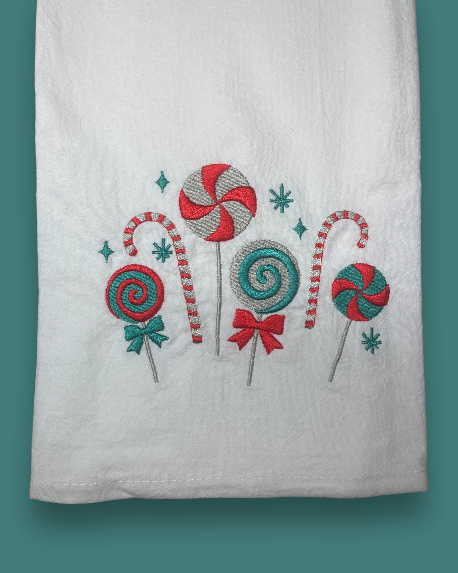 Embroidered Tea Towel - Christmas Candy