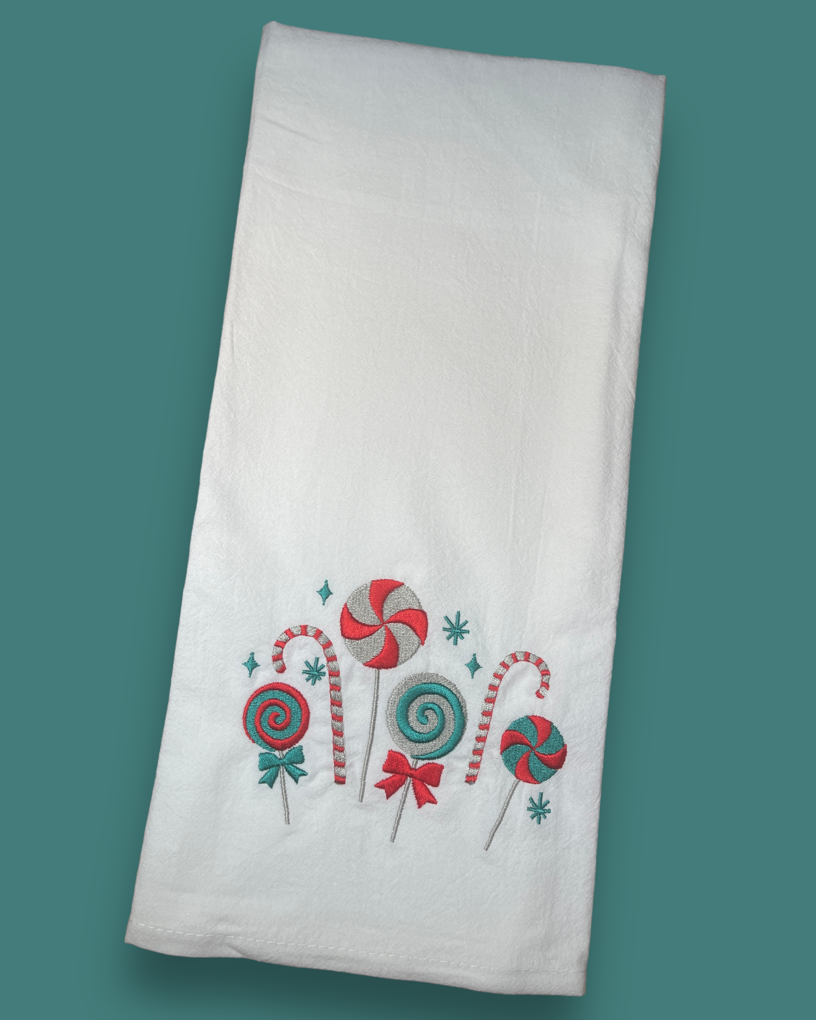 Embroidered Tea Towel - Christmas Candy