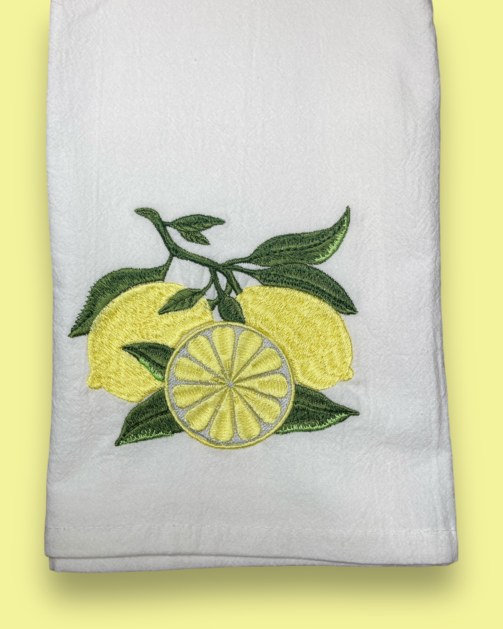 Embroidered Tea Towel - Kitchen Lemons