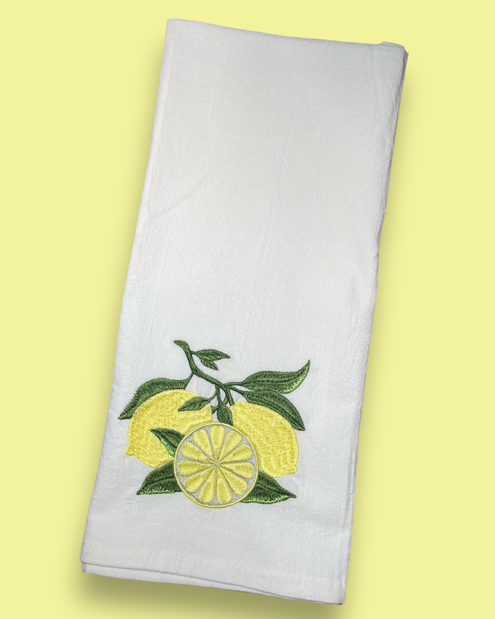 Embroidered Tea Towel - Kitchen Lemons