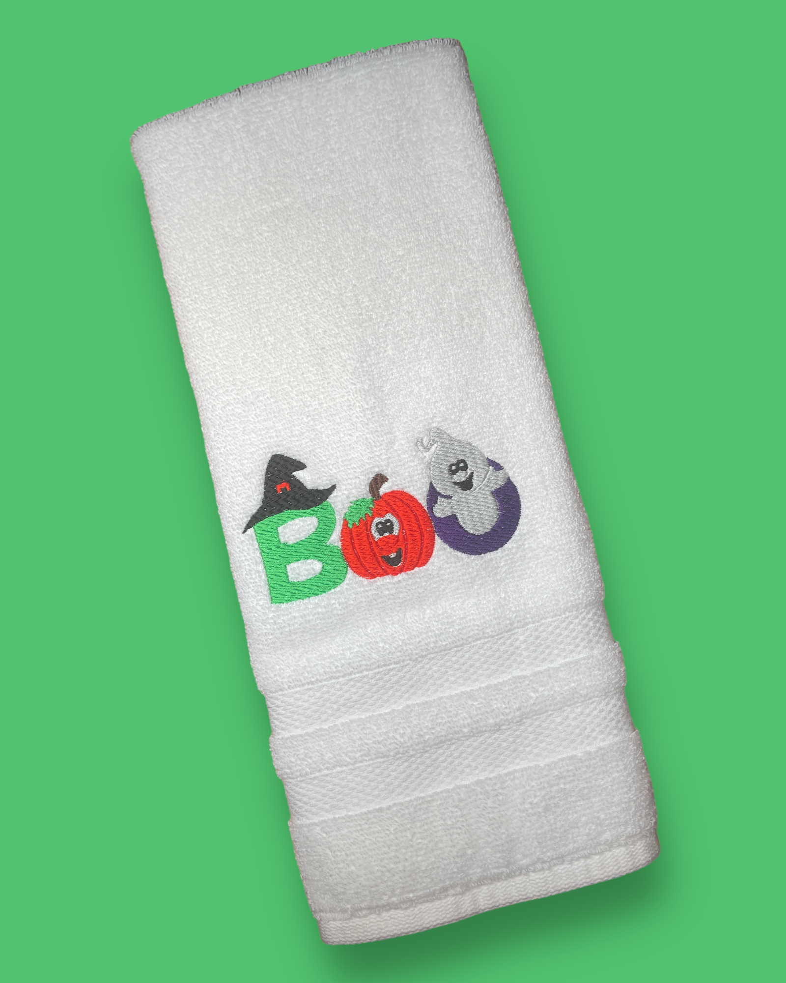 Embroidered Hand Towel - Halloween - "BOO"