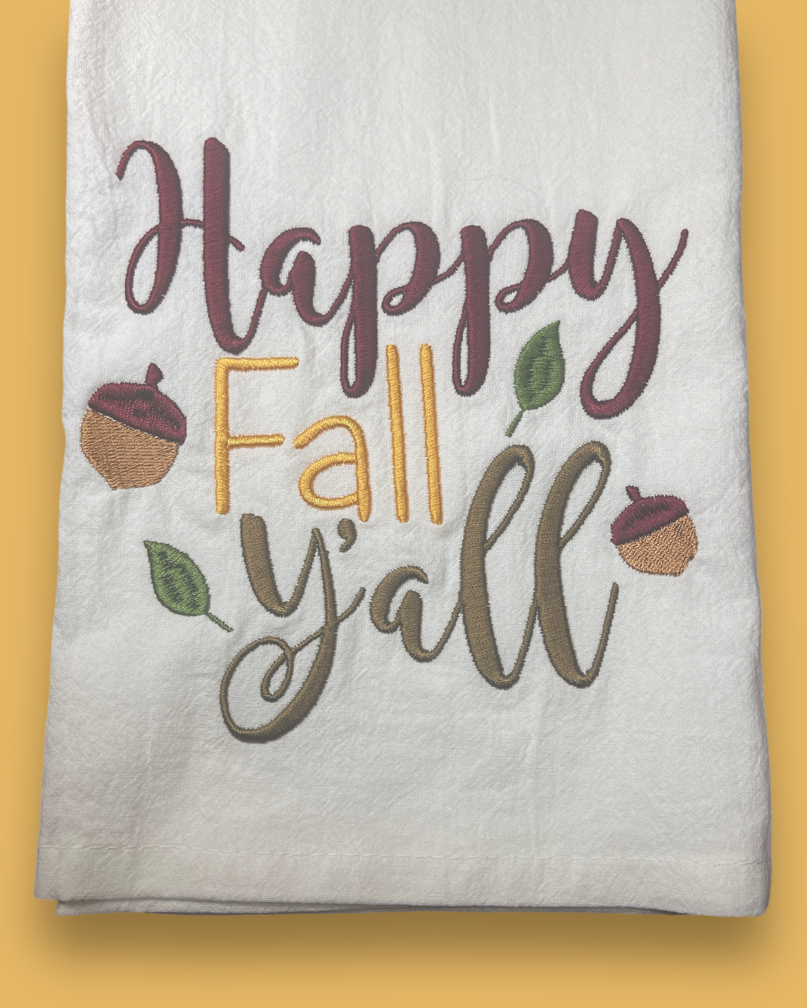 Embroidered Tea Towel - Happy Fall Y'all