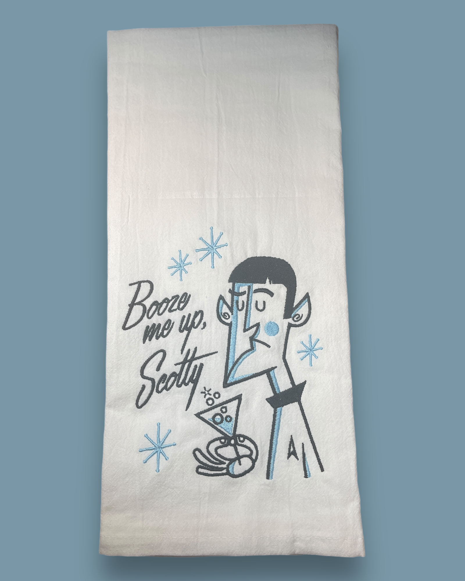 Embroidered Tea Towel - Booze Me Up, Scotty