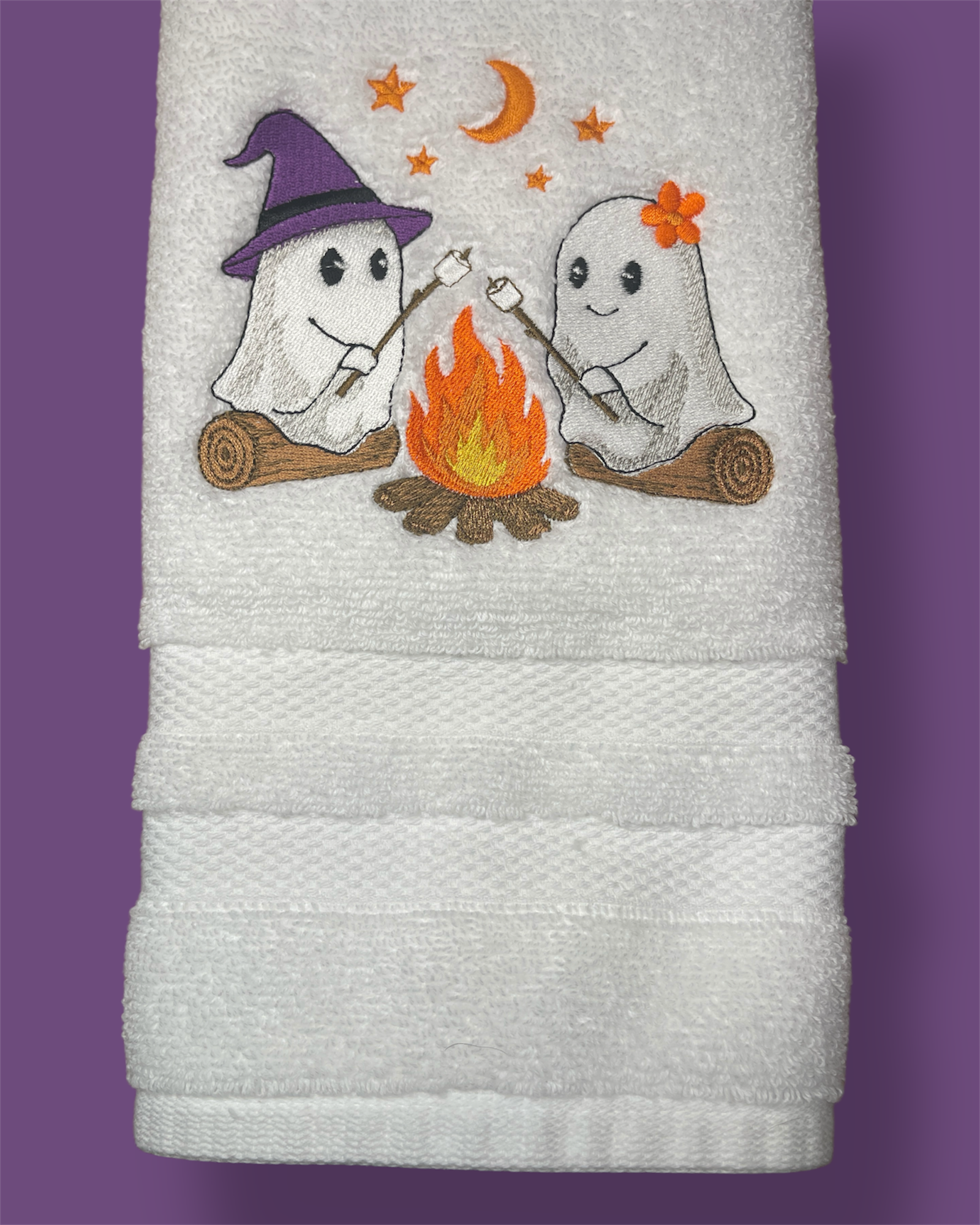 Embroidered Hand Towel - Ghost Campfire