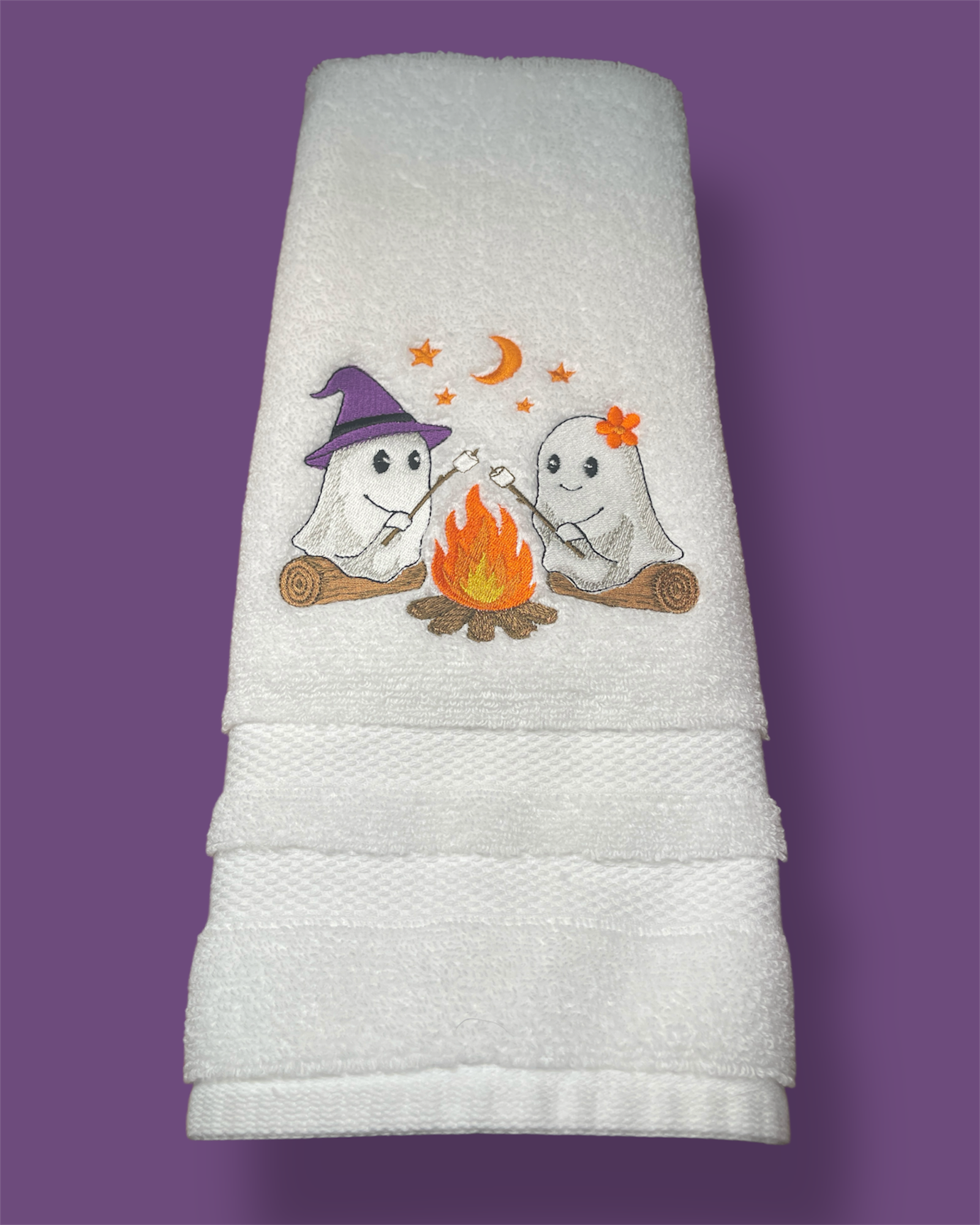 Embroidered Hand Towel - Ghost Campfire