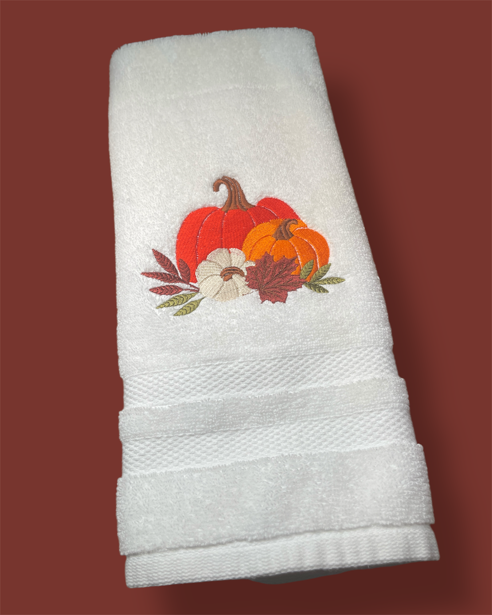Embroidered Hand Towel - Pumpkins & Leaves